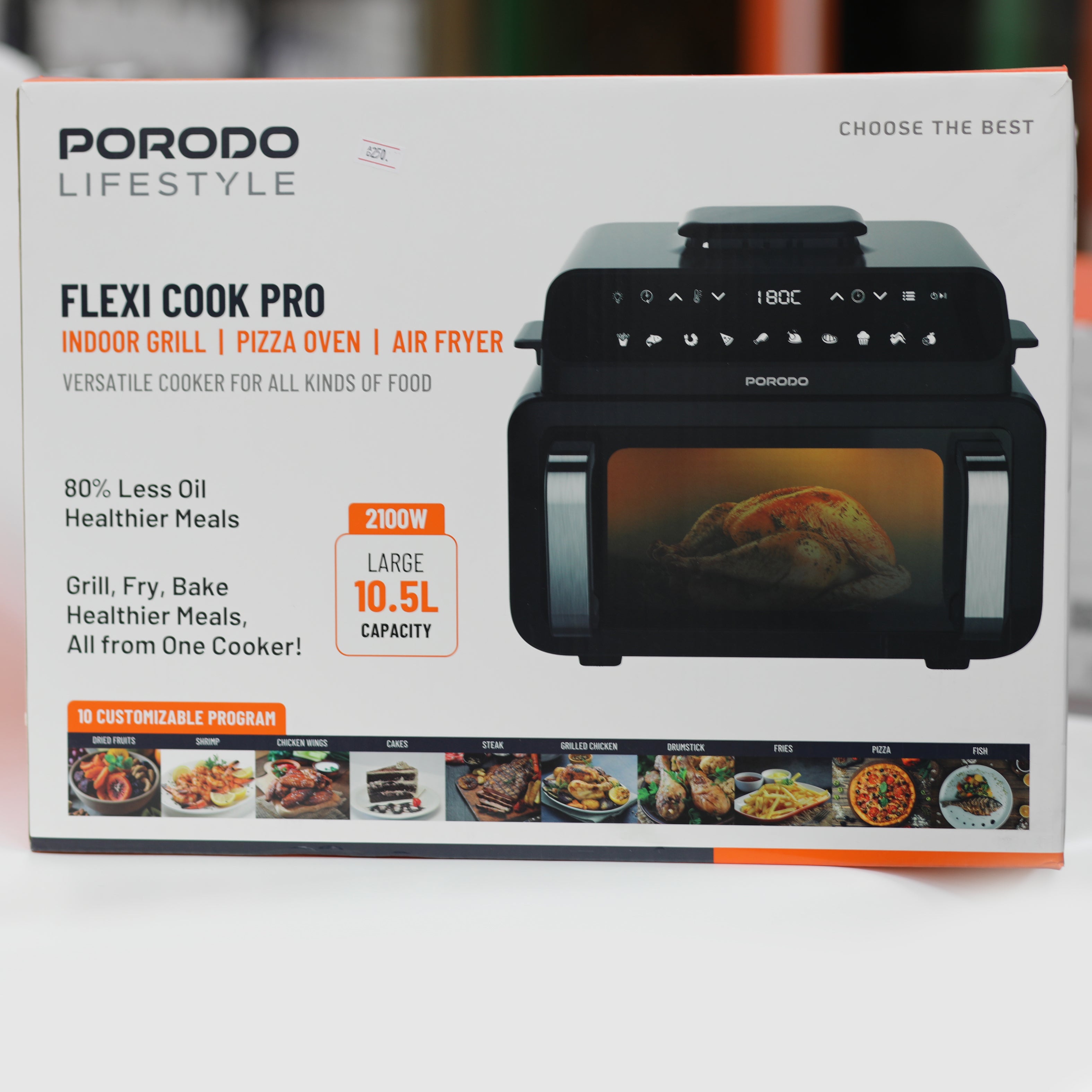 قلاية هوائية وشواية داخلية Porodo Lifestyle Flexi Cook Pro سعة 10.5 لتر – قدرة 2100 واط