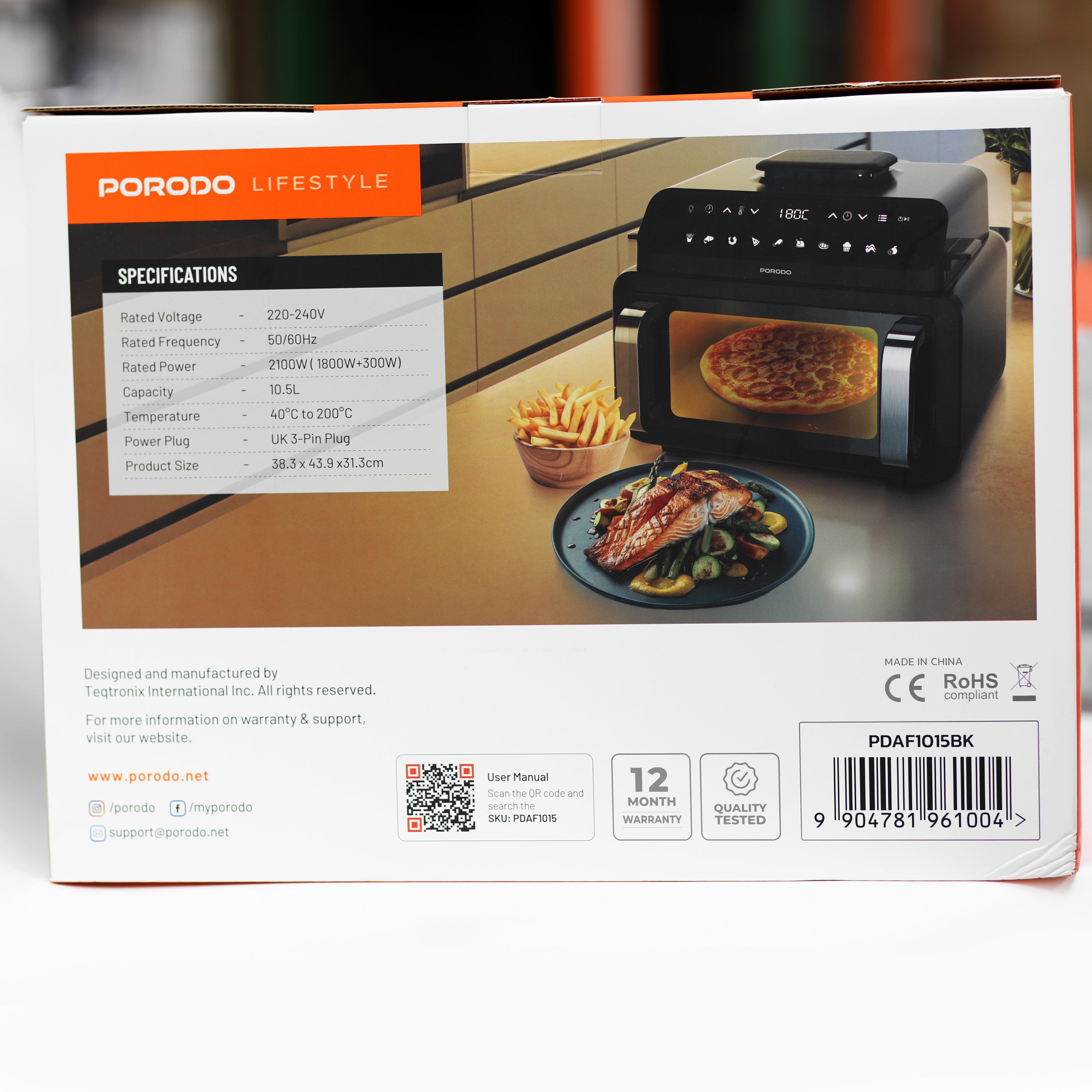 قلاية هوائية وشواية داخلية Porodo Lifestyle Flexi Cook Pro سعة 10.5 لتر – قدرة 2100 واط