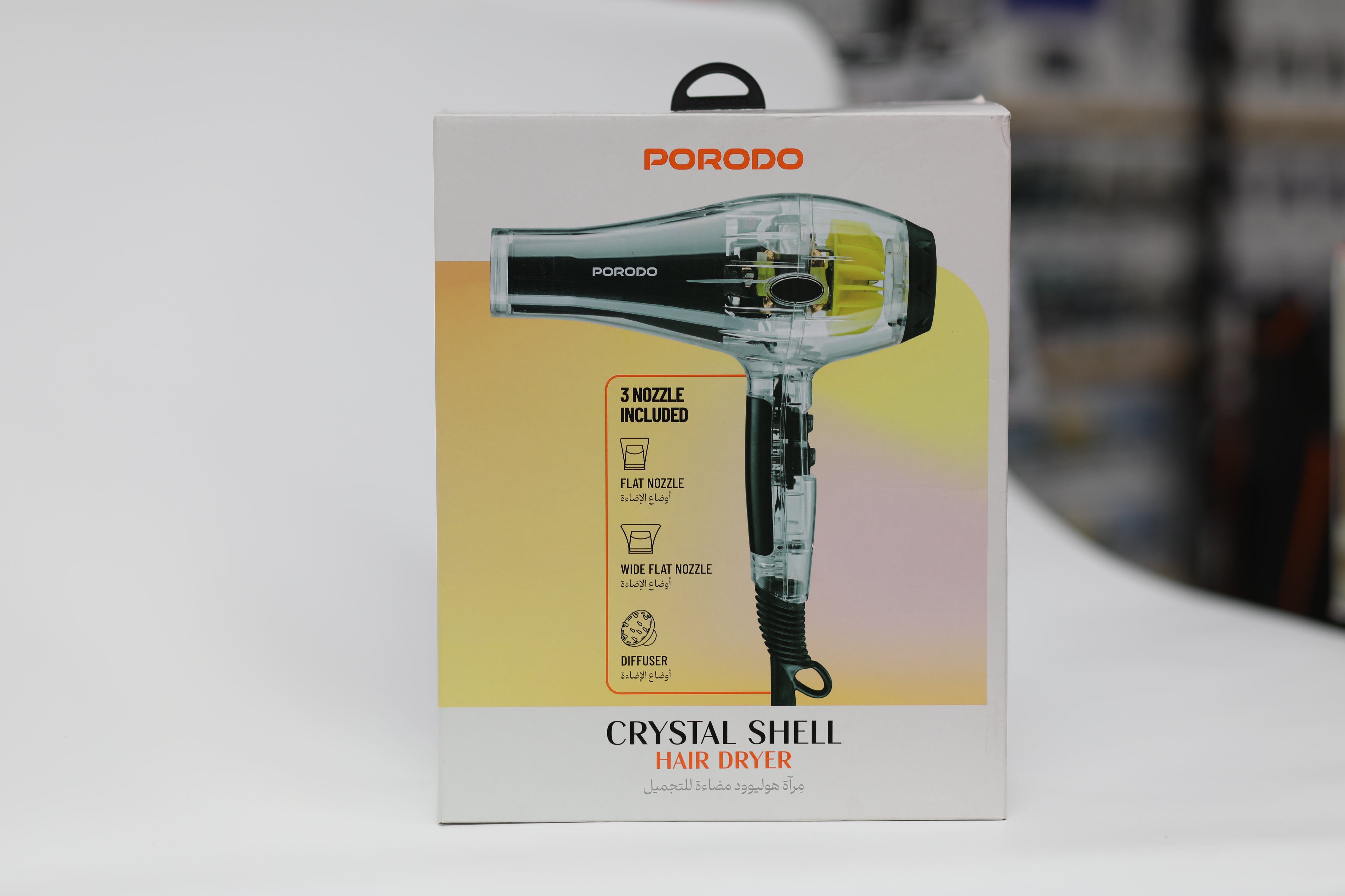 مجفف شعر Porodo Crystal Shell الاحترافي بقدرة 2000 واط مع تقنية الأيونات السالبة