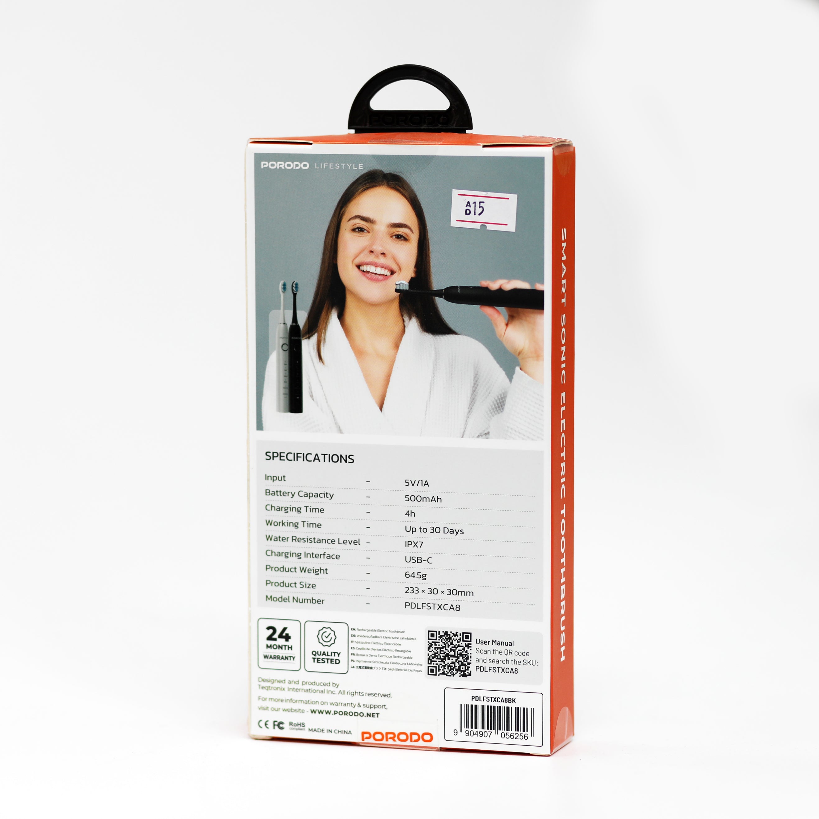 فرشاة أسنان كهربائية ذكية Porodo Smart Sonic بـ 6 أوضاع تنظيف