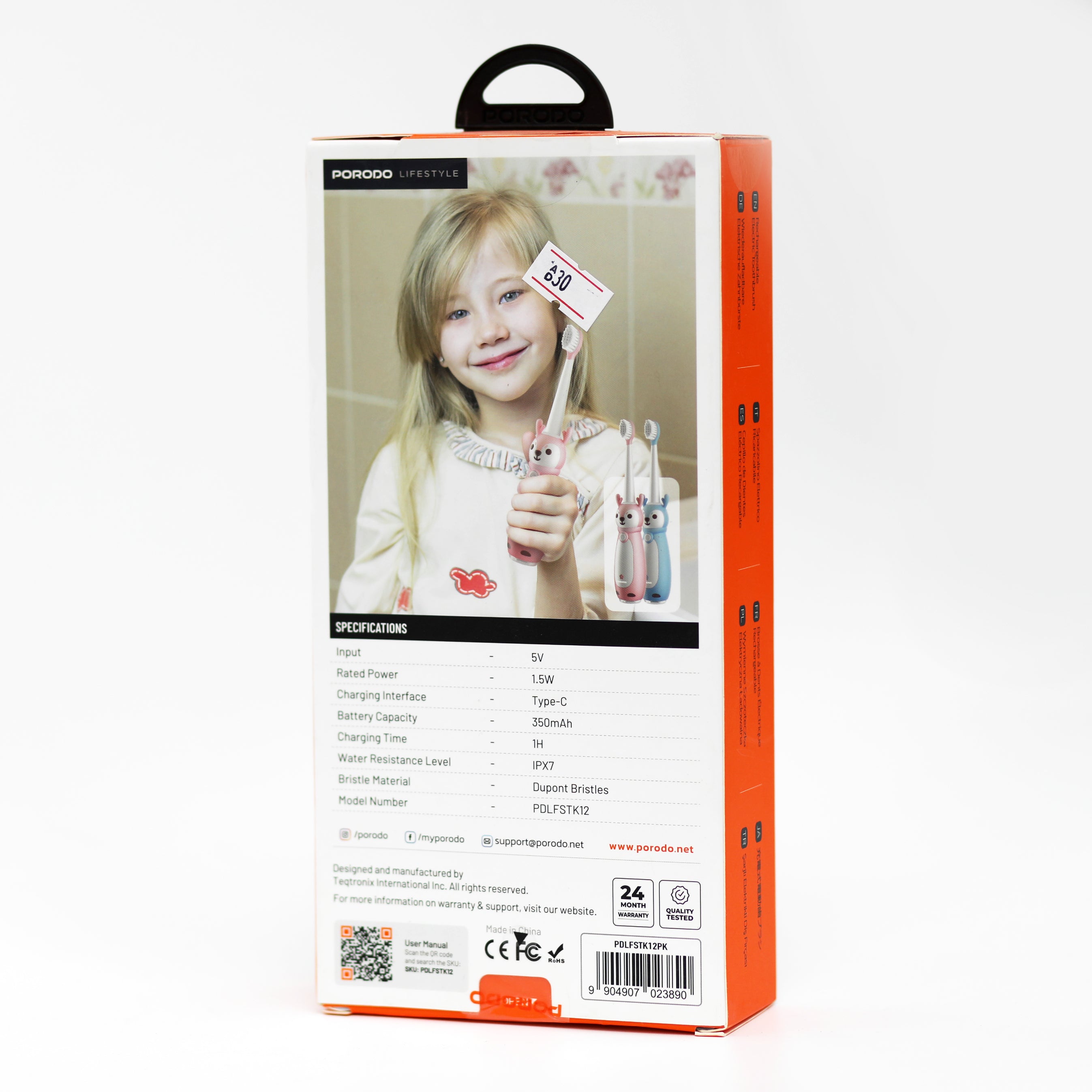 Porodo Kids Electric Toothbrush – Sonic Rechargeable Toothbrush for Children