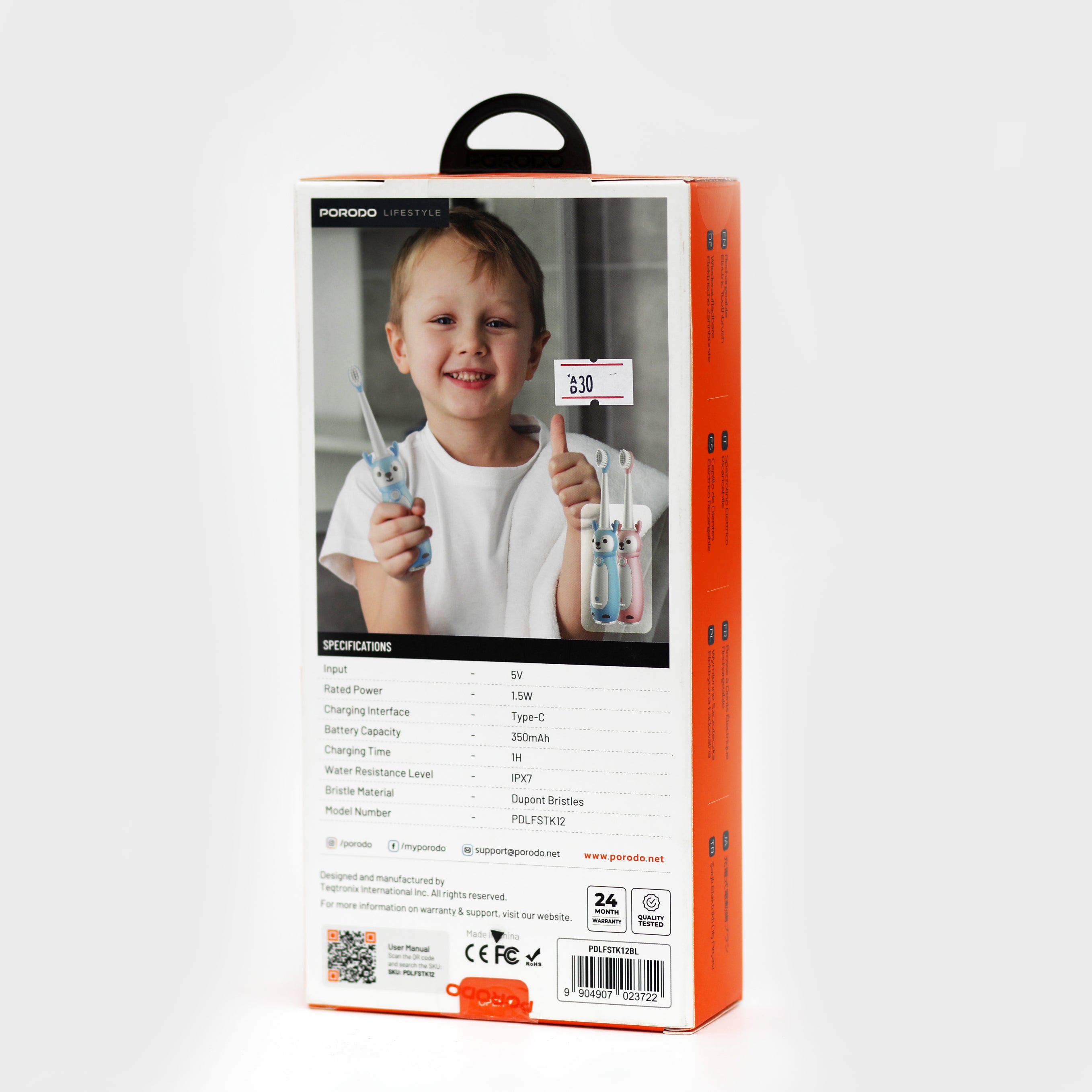 Porodo Kids Electric Toothbrush – Sonic Rechargeable Toothbrush for Children