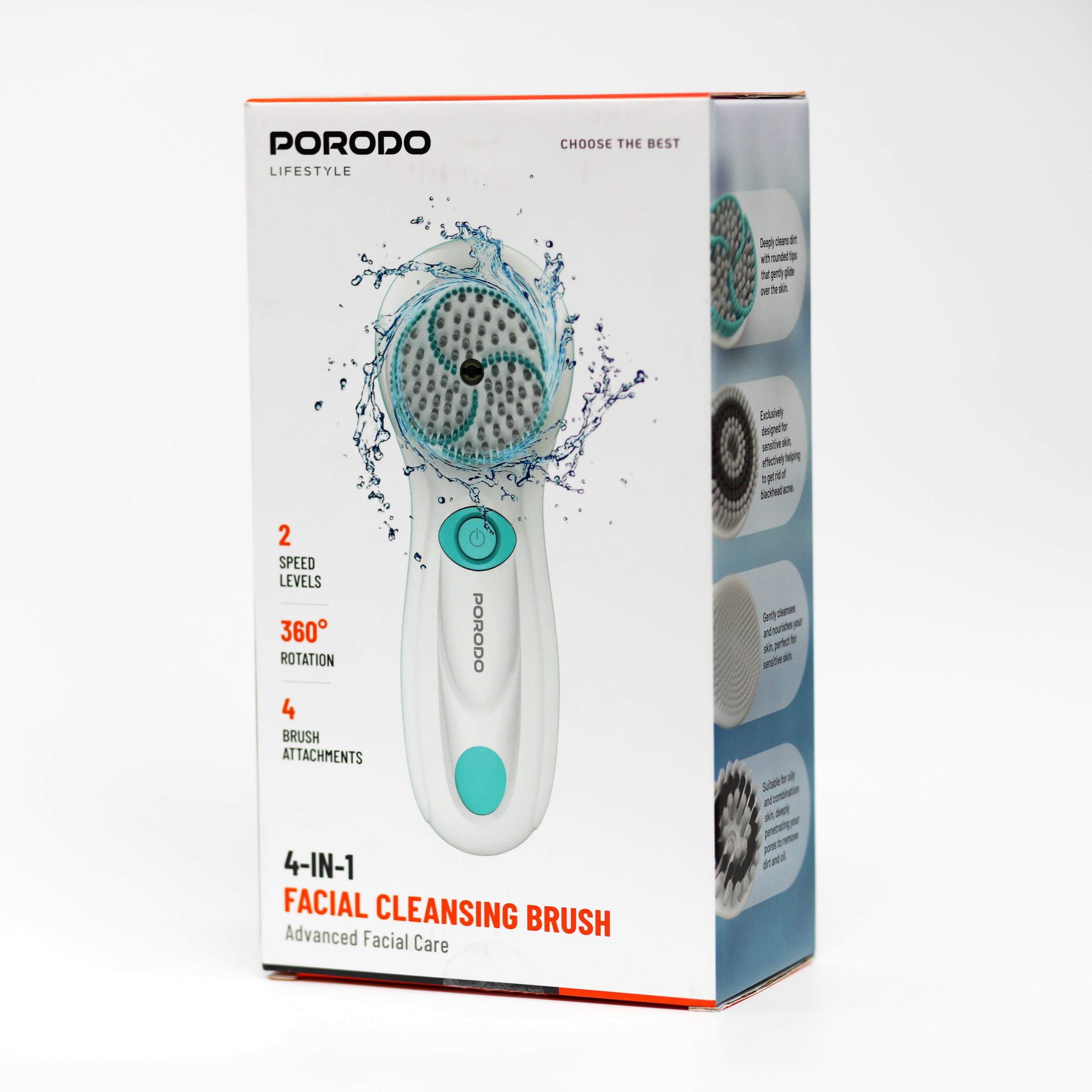 فرشاة تنظيف الوجه 4 في 1 Porodo Facial Cleansing Brush للعناية بالبشرة