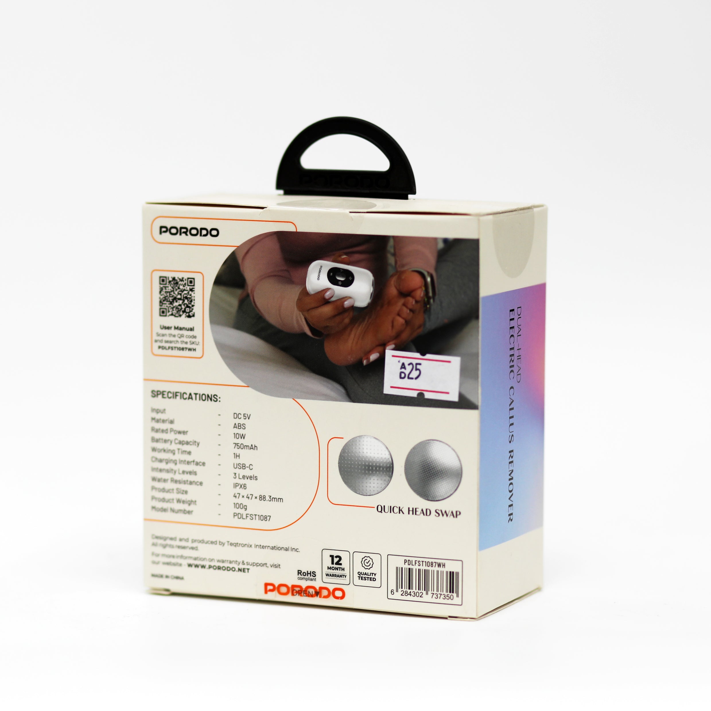 جهاز إزالة الجلد الميت للقدمين برأسين كهربائيين Porodo Dual-Head Electric Callus Remover