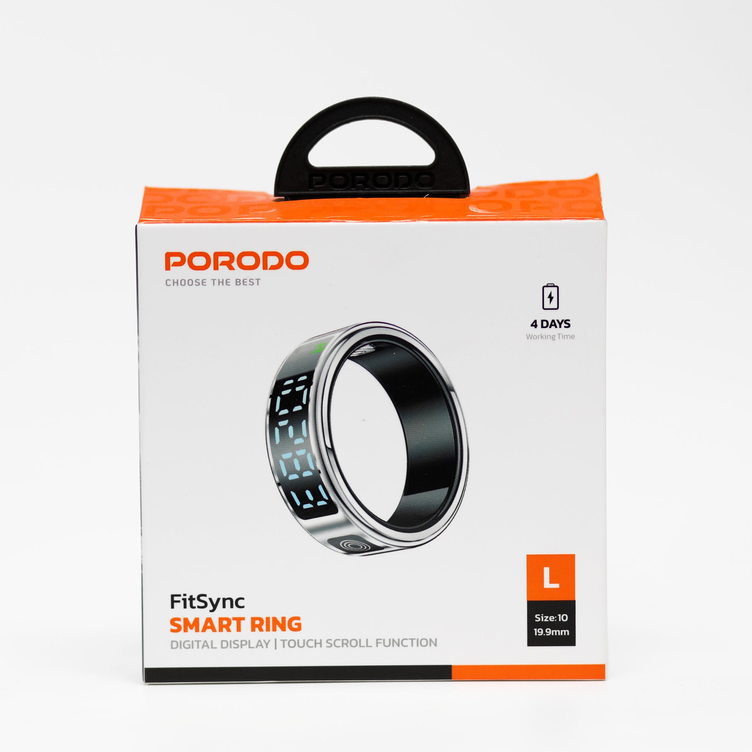 خاتم ذكي Porodo FitSync لتتبع الصحة واللياقة – مقاس 10