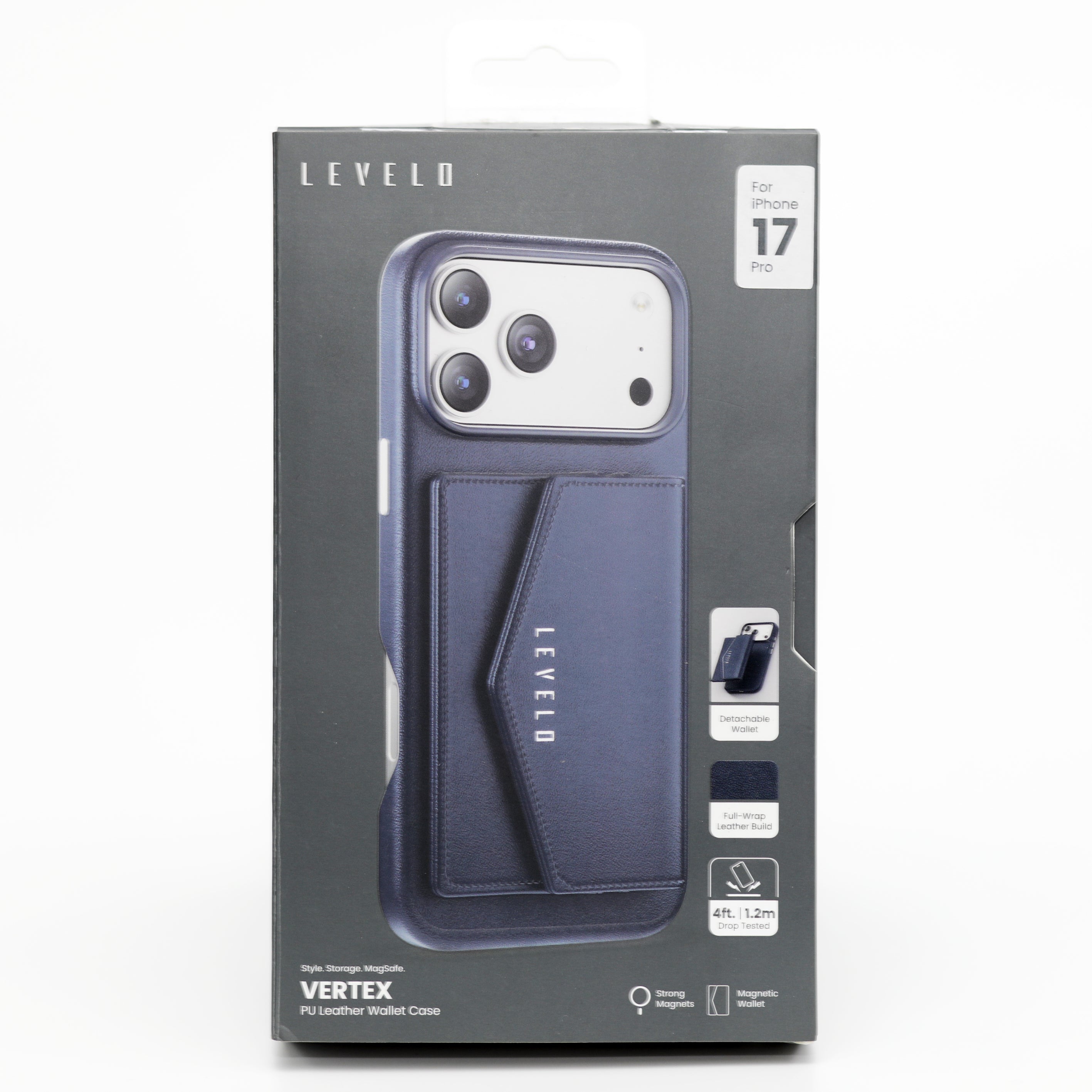 LEVELO Vertex PU Leather Wallet Case – iPhone 17 Pro