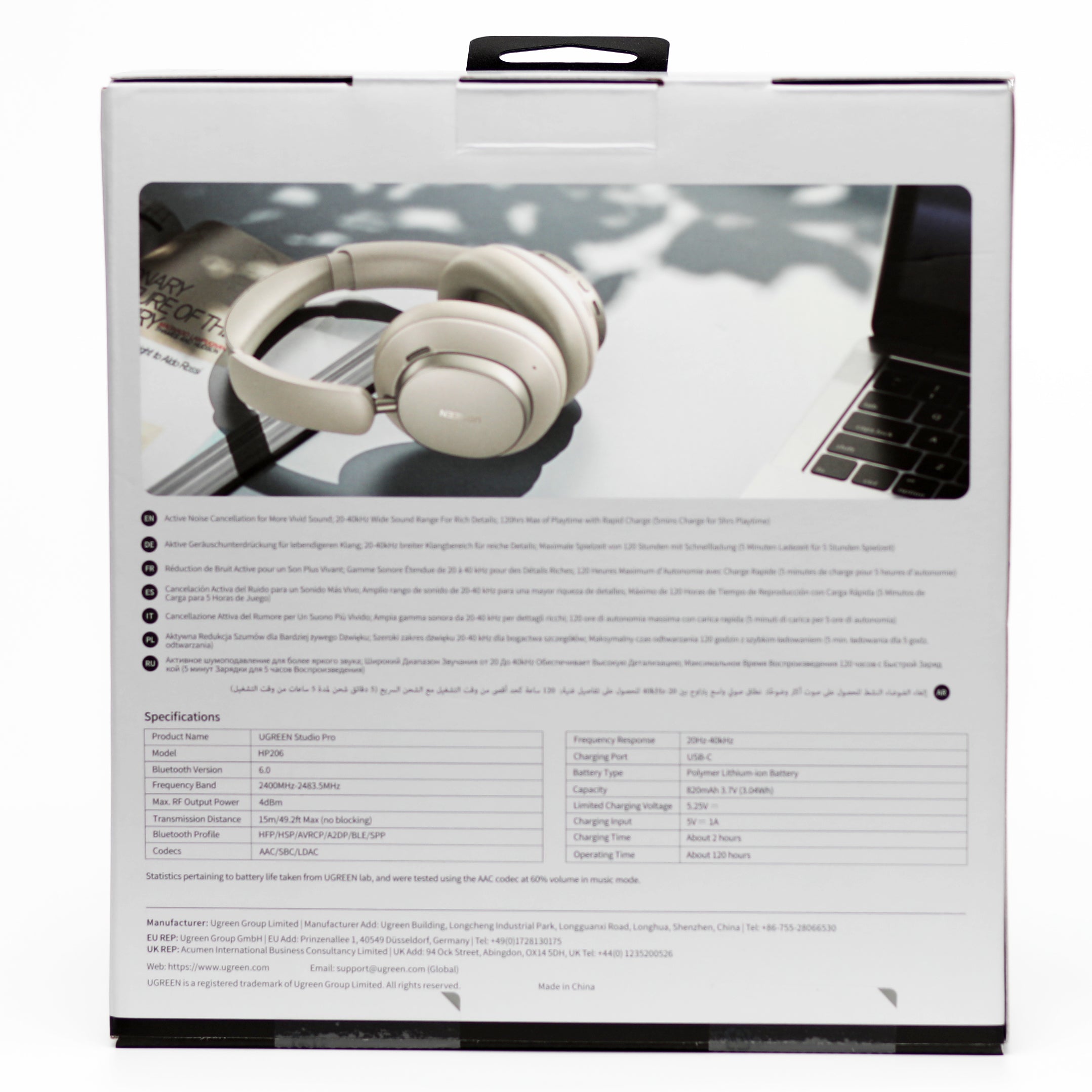 UGREEN Studio Pro Wireless ANC Headphones Hi-Res 120H Battery