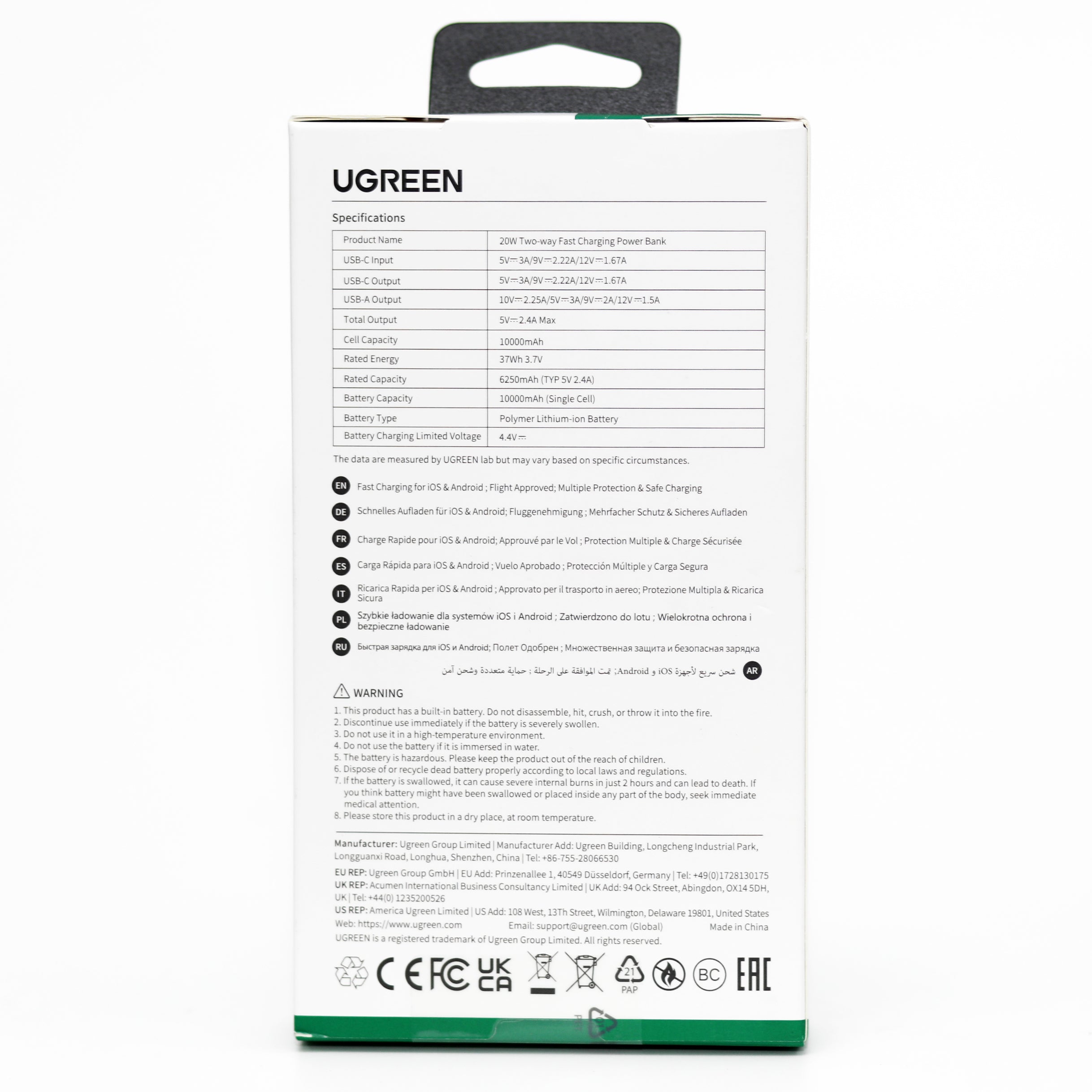 UGREEN 10000mAh Power Bank 20W PD Fast Charging USB-C Portable Charger