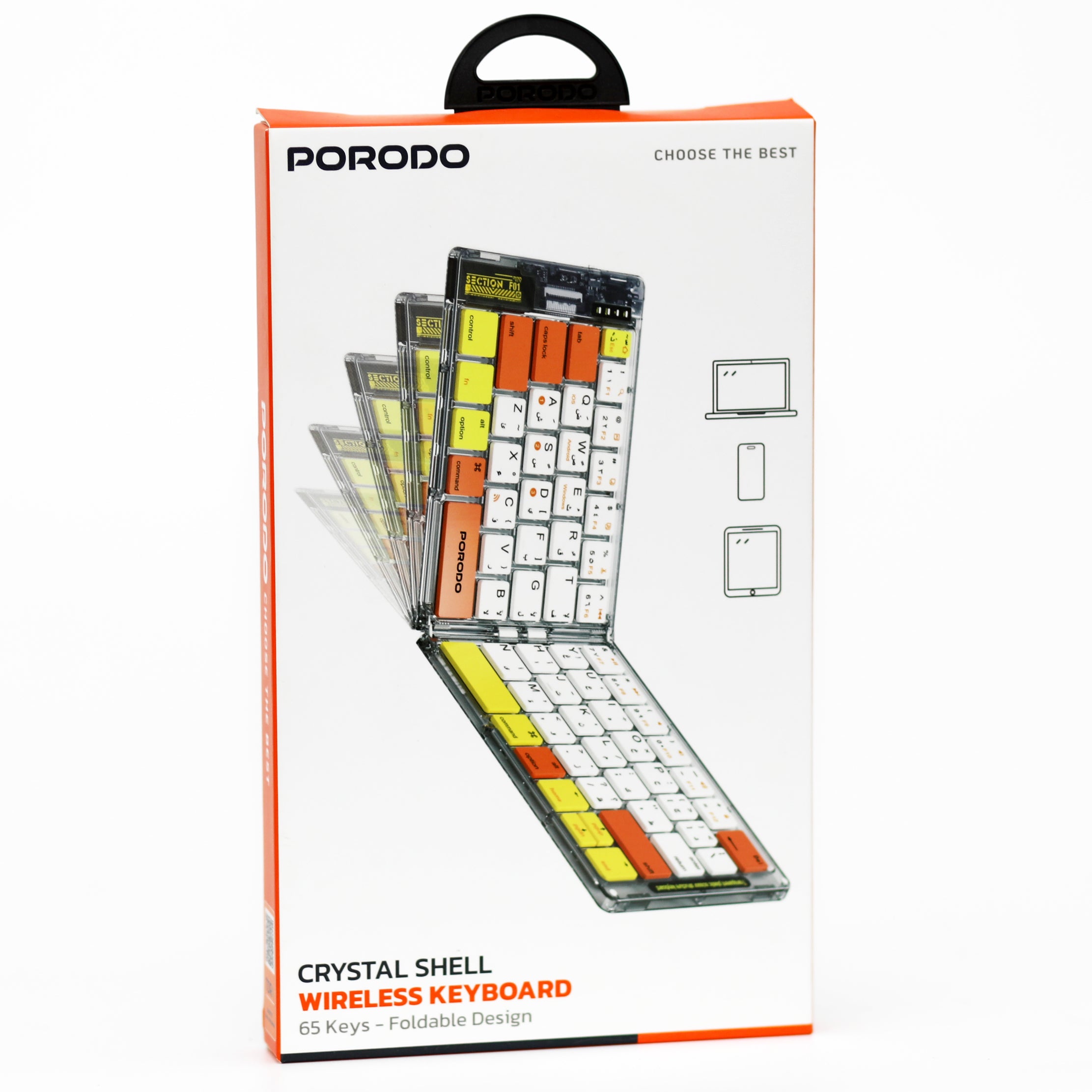 Porodo Crystal Shell Wireless Keyboard Foldable 65 Keys