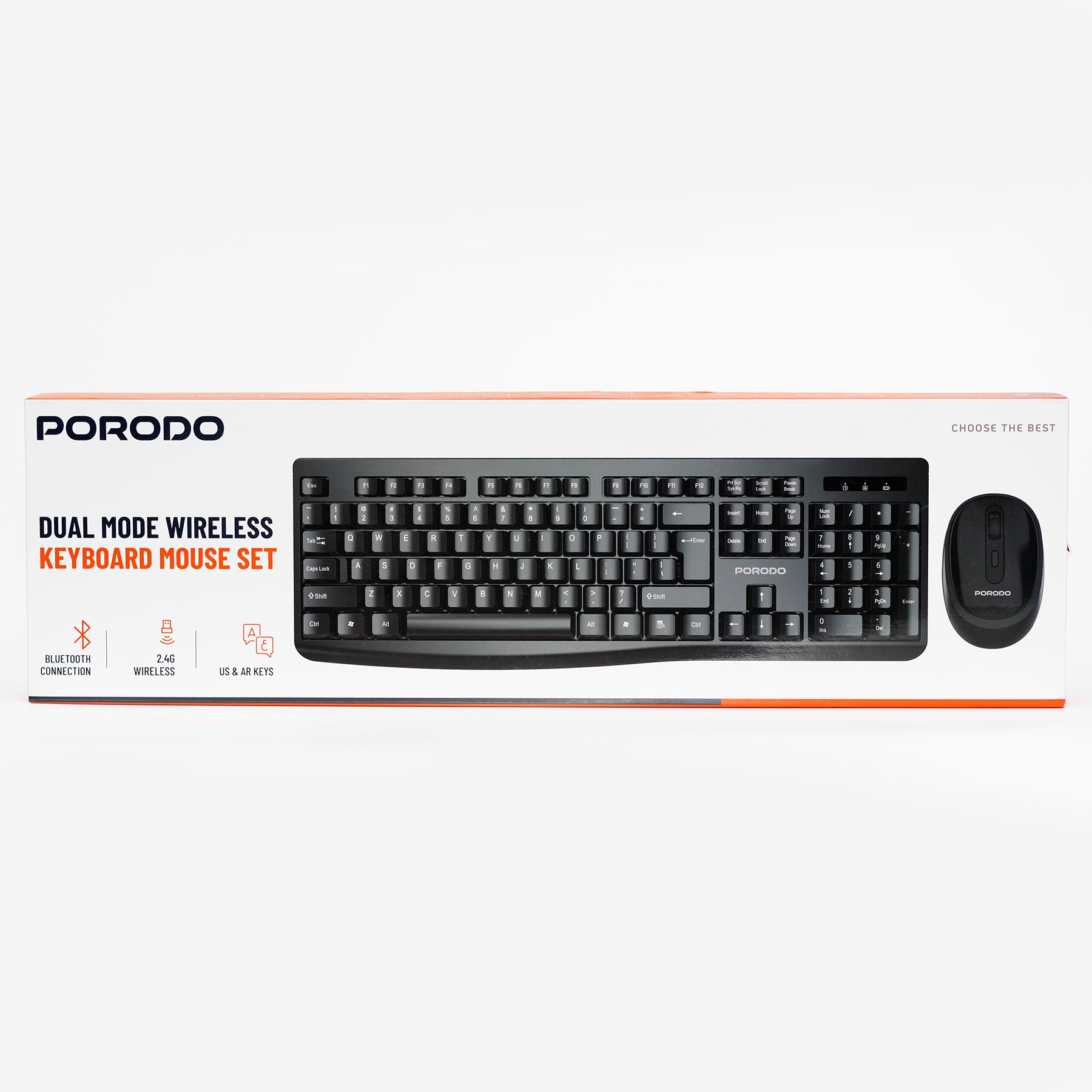 Porodo Dual Mode Wireless Keyboard Mouse Set Bluetooth & 2.4GHz Full Size Combo for PC & Laptop