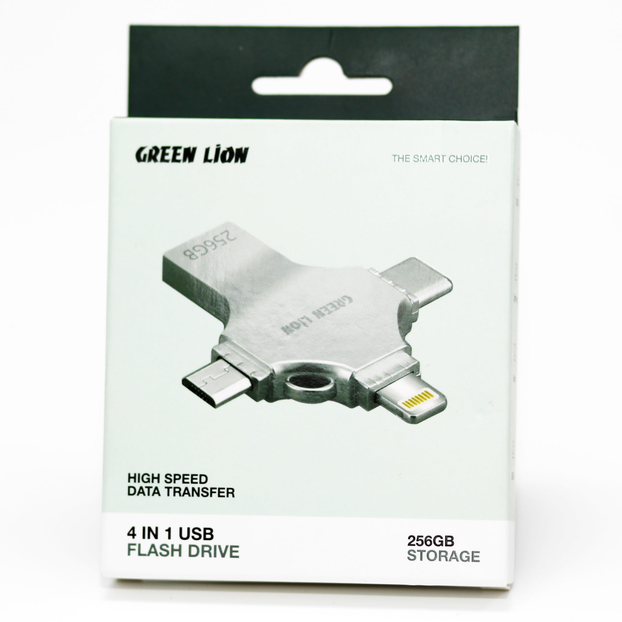 Green Lion 4-in-1 USB Flash Drive 256GB USB-C Lightning Micro USB
