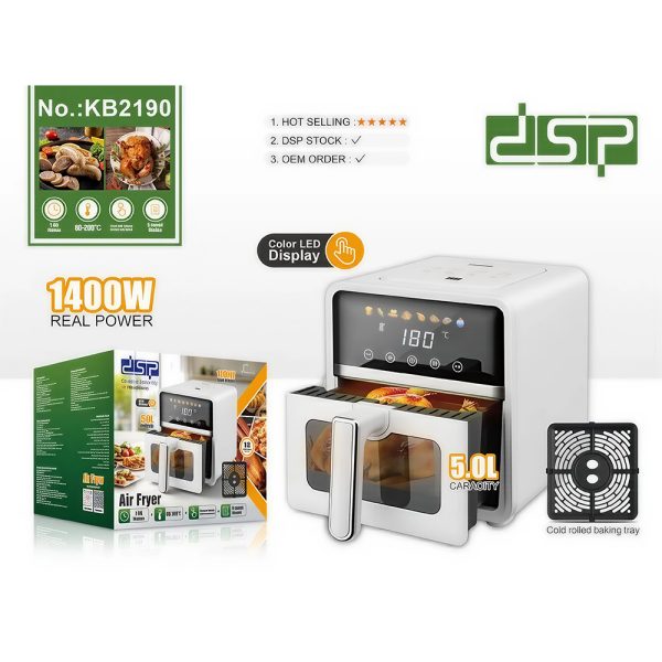 DSP Air Fryer 1400W 5.0L LED Display 8 Preset Menus With Colour Display KB2190
