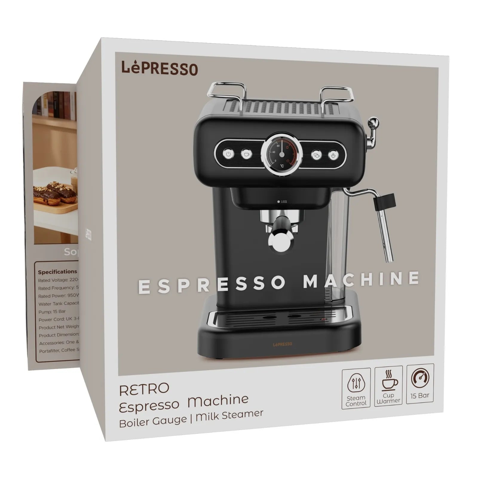 Retro Espresso Machine – 15 Bar Pressure Coffee Maker with Steam Wand - LéPresso