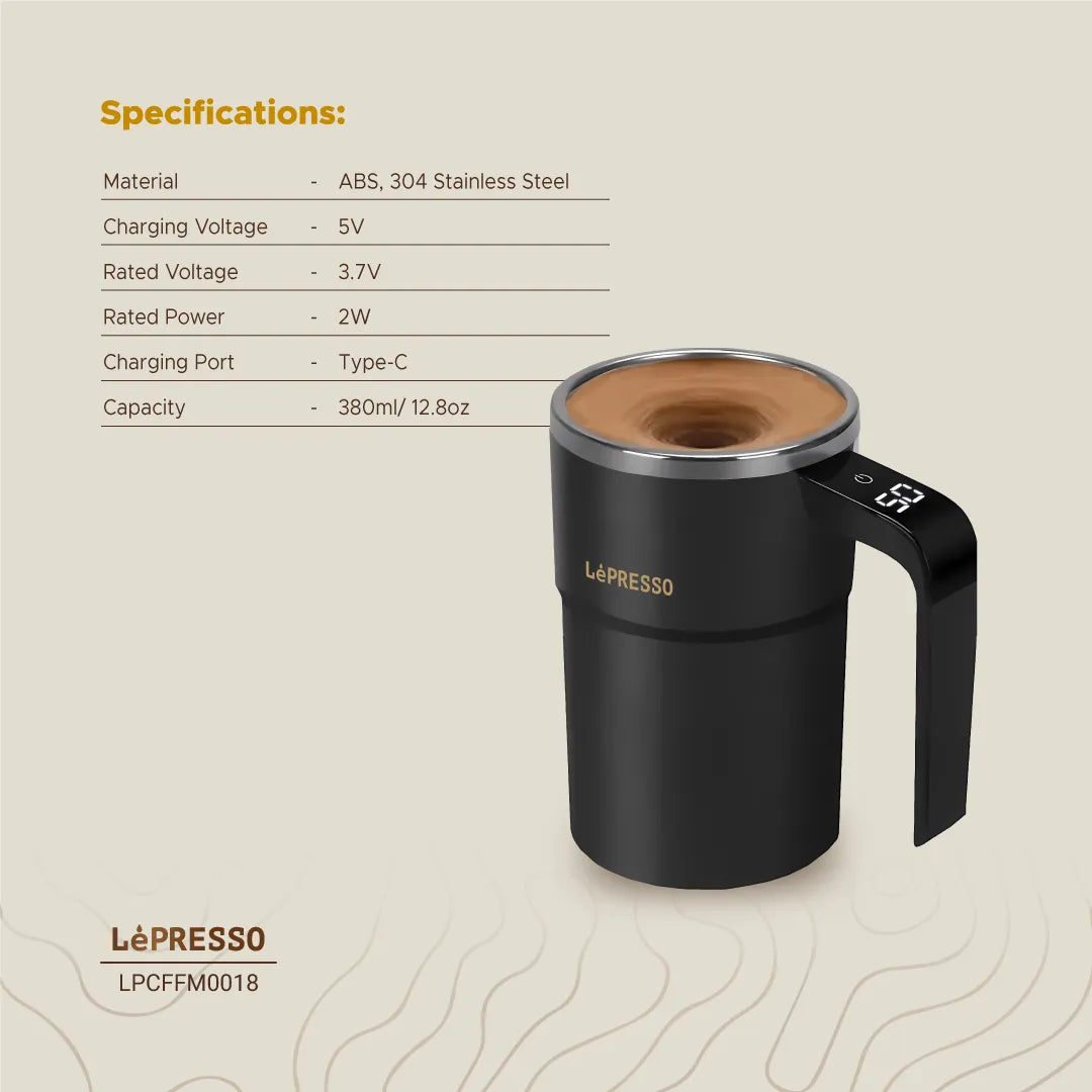كوب خلط ذاتي كهربائي StirMagic مع شاشة عرض درجة الحرارة – 380 مل من LéPresso (لي بريسو)