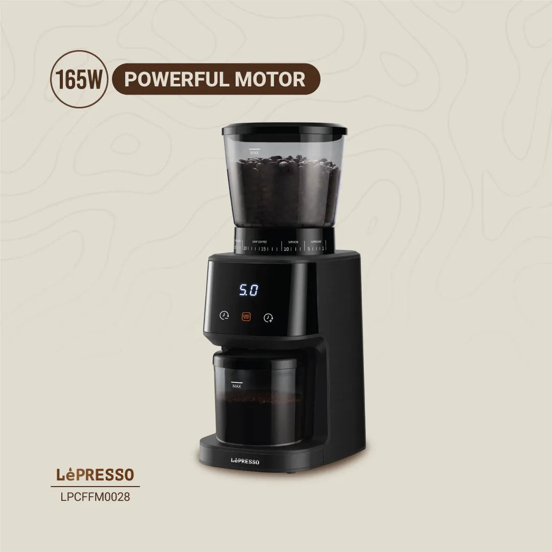 Conical Burr Coffee Grinder 165W with Timer & Precision Grinding – Black (LPCFFM0028) – LéPresso