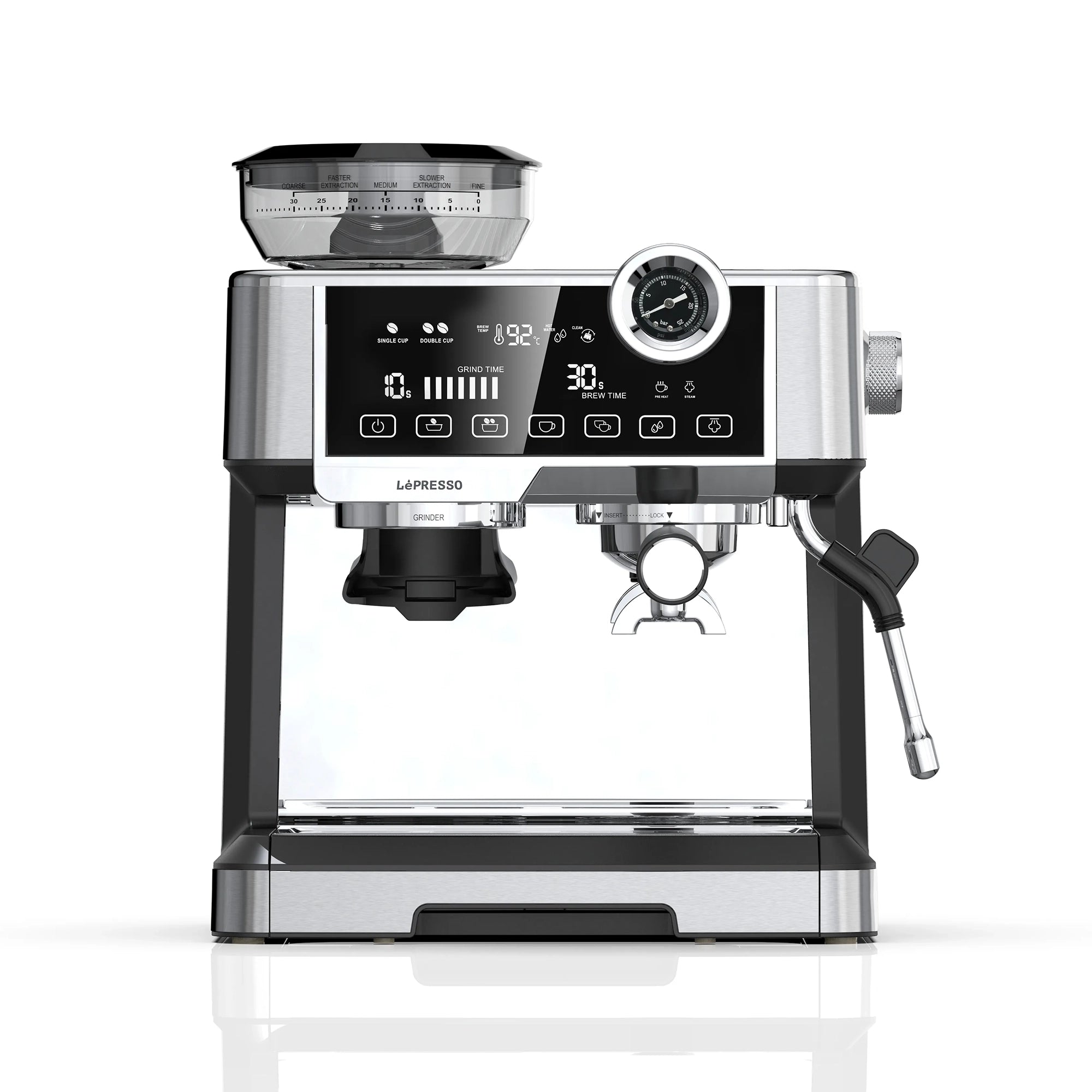 Dual Boiler Espresso Machine with Grinder – 19 Bar Pressure Coffee Maker - LéPresso
