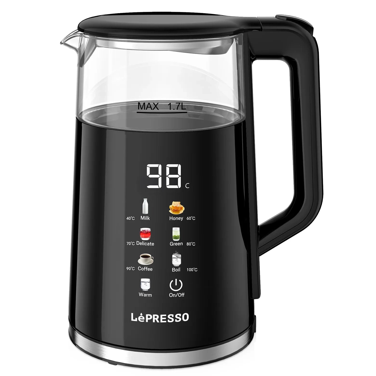 Electric Window Kettle 1.7L with Digital Temperature Display & Multi-Temperature Control – Black (LP037) – LéPresso