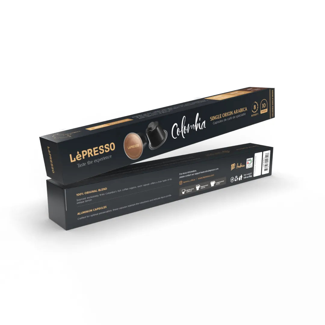 Colombia Single Origin Arabica Coffee Capsules – 10 Capsules, Intensity 8 (LPCNACL) – LéPresso