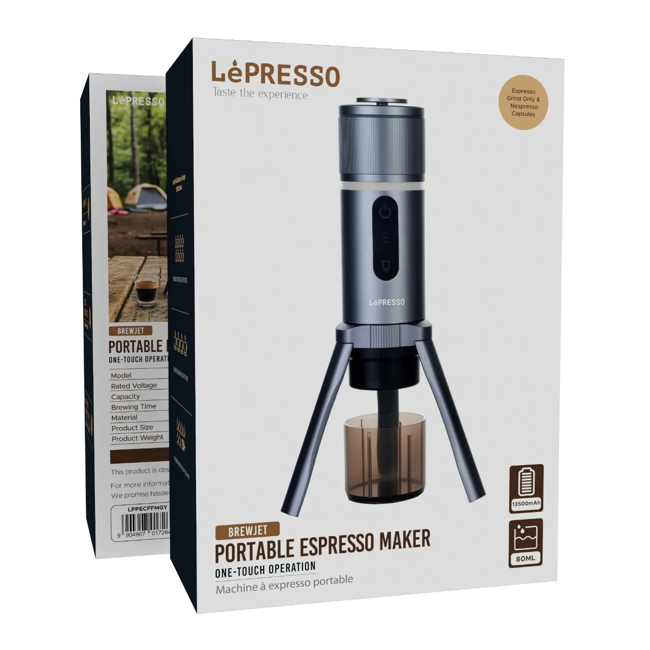 Portable Espresso Maker One-Touch Operation with Built-in 13500mAh Battery – Grey (LPPECFFMGY) – LéPresso