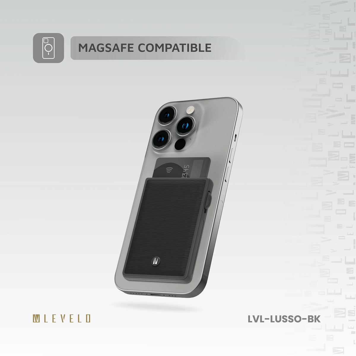 حامل بطاقات MagSafe Lusso جلد Saffiano – يسع 3 بطاقات – أسود من Levelo (ليفيلو)-1