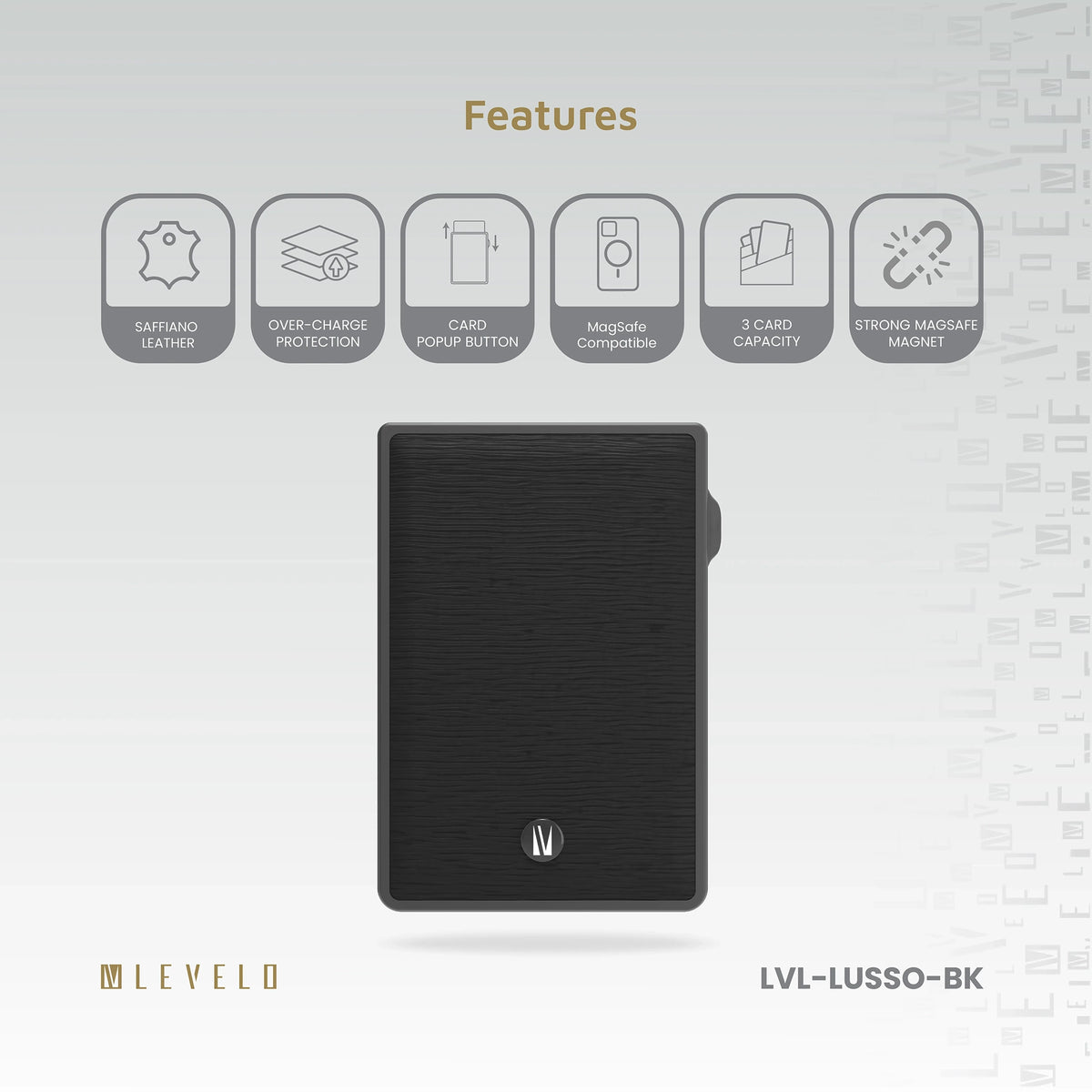 حامل بطاقات MagSafe Lusso جلد Saffiano – يسع 3 بطاقات – أسود من Levelo (ليفيلو)-3