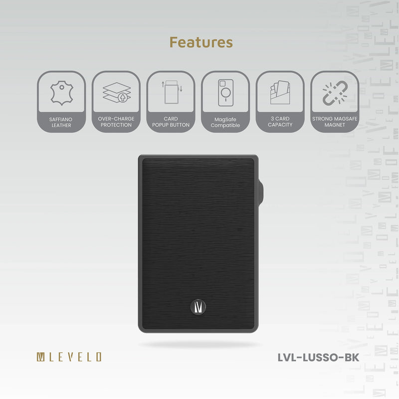 حامل بطاقات MagSafe Lusso جلد Saffiano – يسع 3 بطاقات – أسود من Levelo (ليفيلو)-3