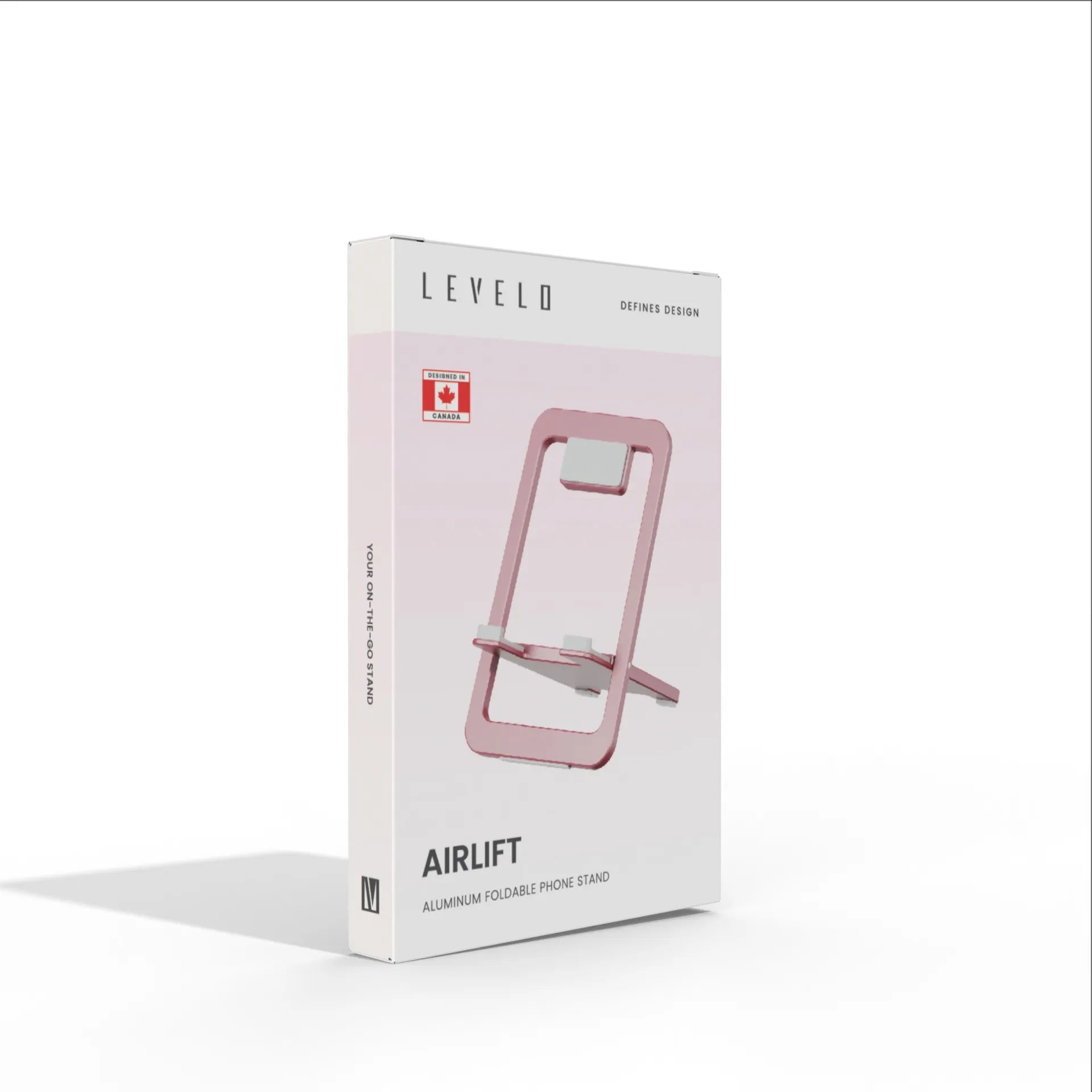 Levelo Airlift Aluminum Foldable Phone Stand – Adjustable Desktop Holder (Pink)
