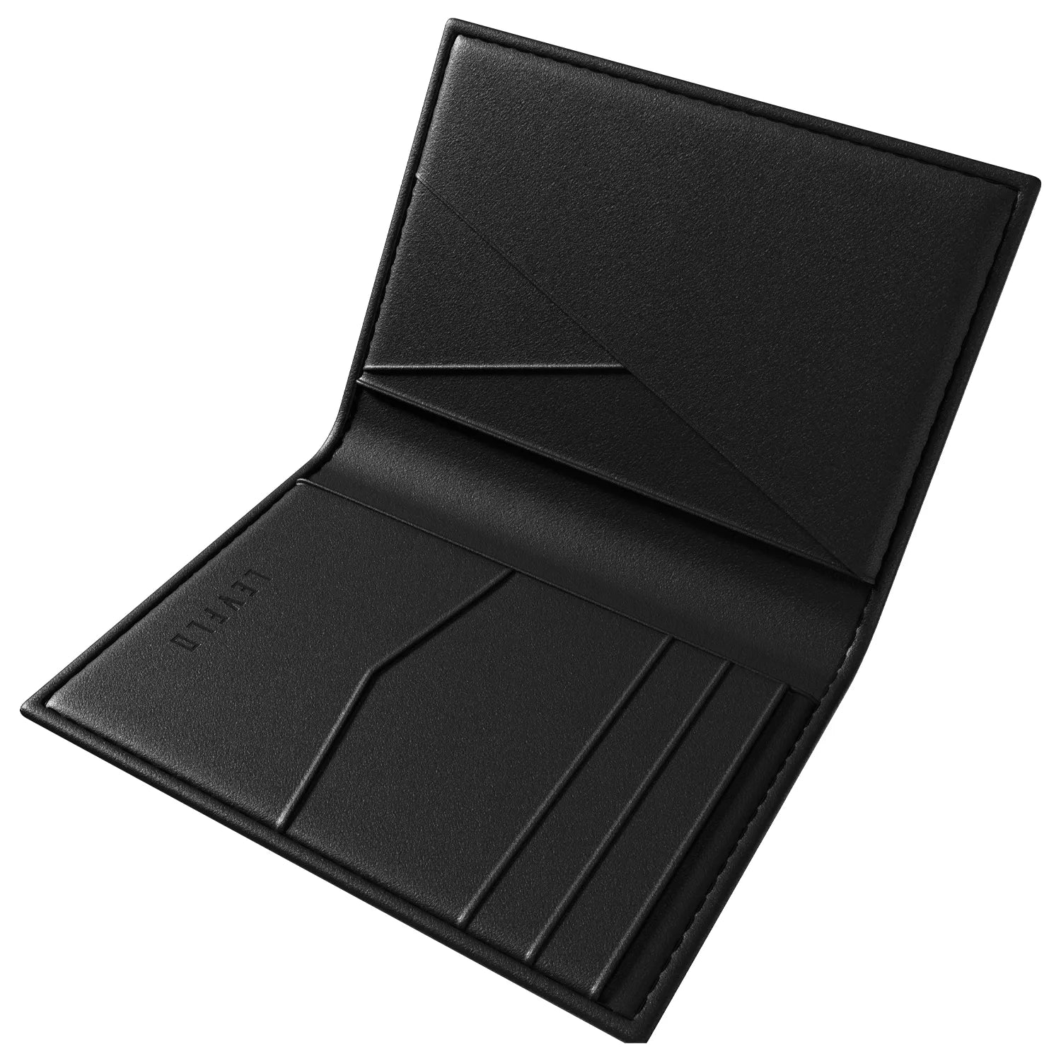 Levelo Bifold Genuine Leather Wallet with Debossed Logo – Premium Pocket Organizer - Black
