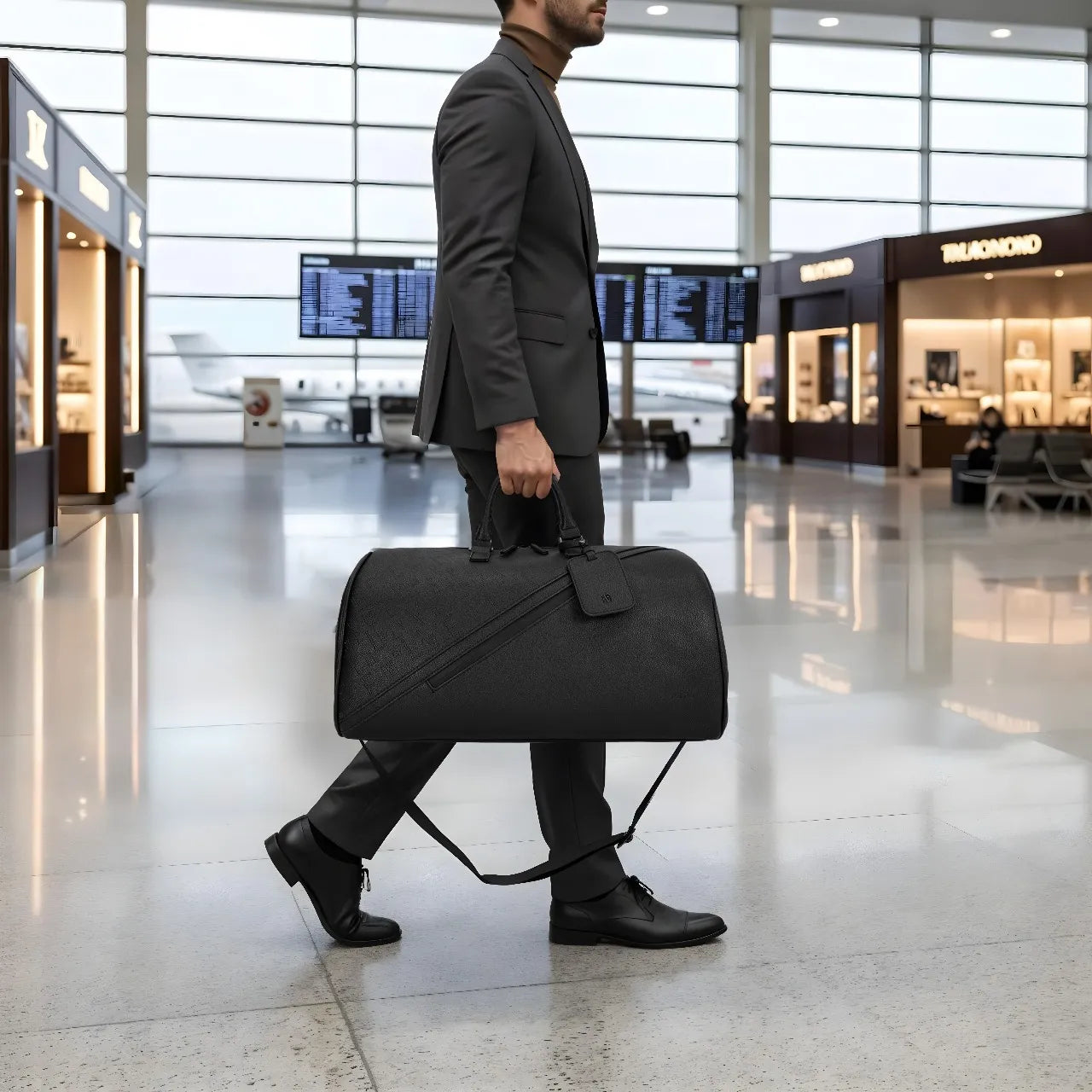 Levelo CarryAll PU Leather Duffle Bag – Premium Travel & Gym Bag - Black