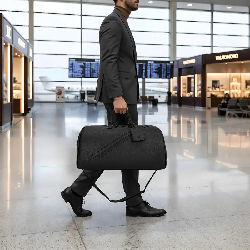 Levelo CarryAll PU Leather Duffle Bag – Premium Travel & Gym Bag - Black-2