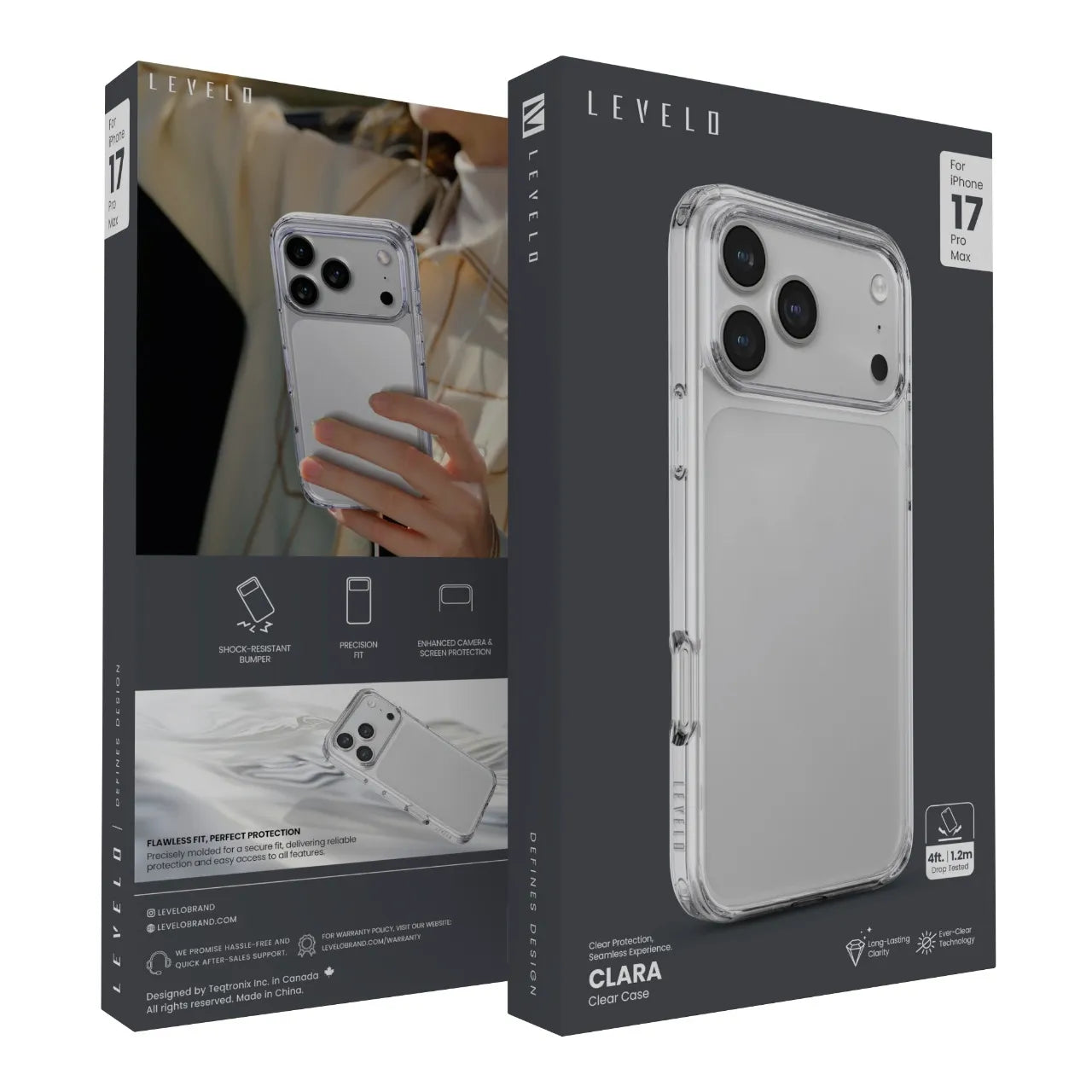 Levelo Clara TPU + PC Clear Case for iPhone 17 Pro Max – Transparent Protection Cover