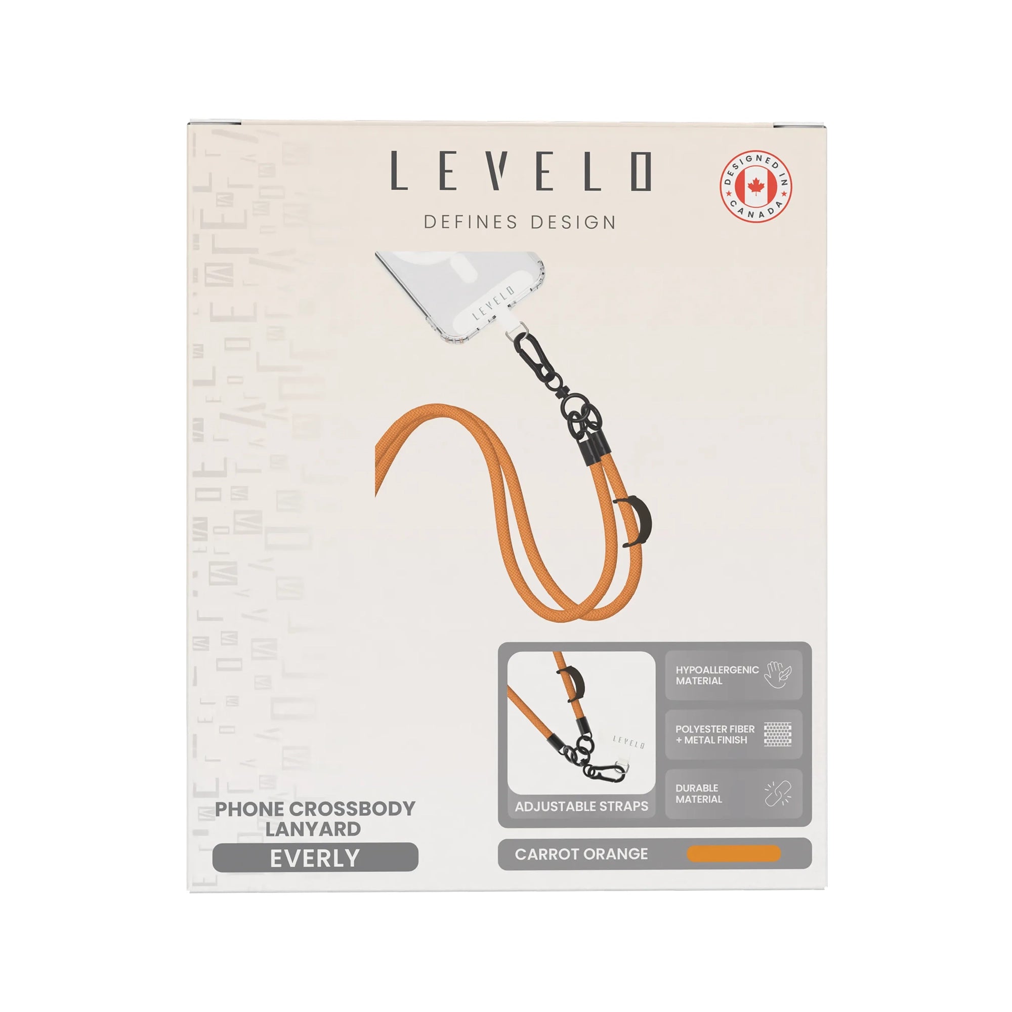 Levelo Everly Phone Crossbody Lanyard - White/Orange
