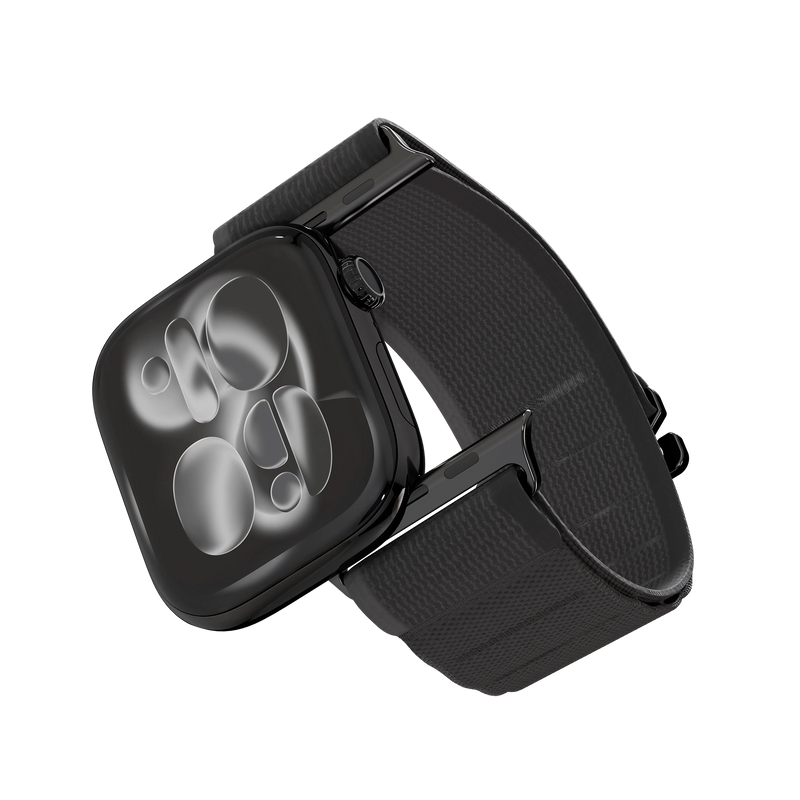 سوار ساعة Apple Watch 49mm نايلون Malo خفيف وقابل للتنفس – أسود من Levelo (ليفيلو)-1