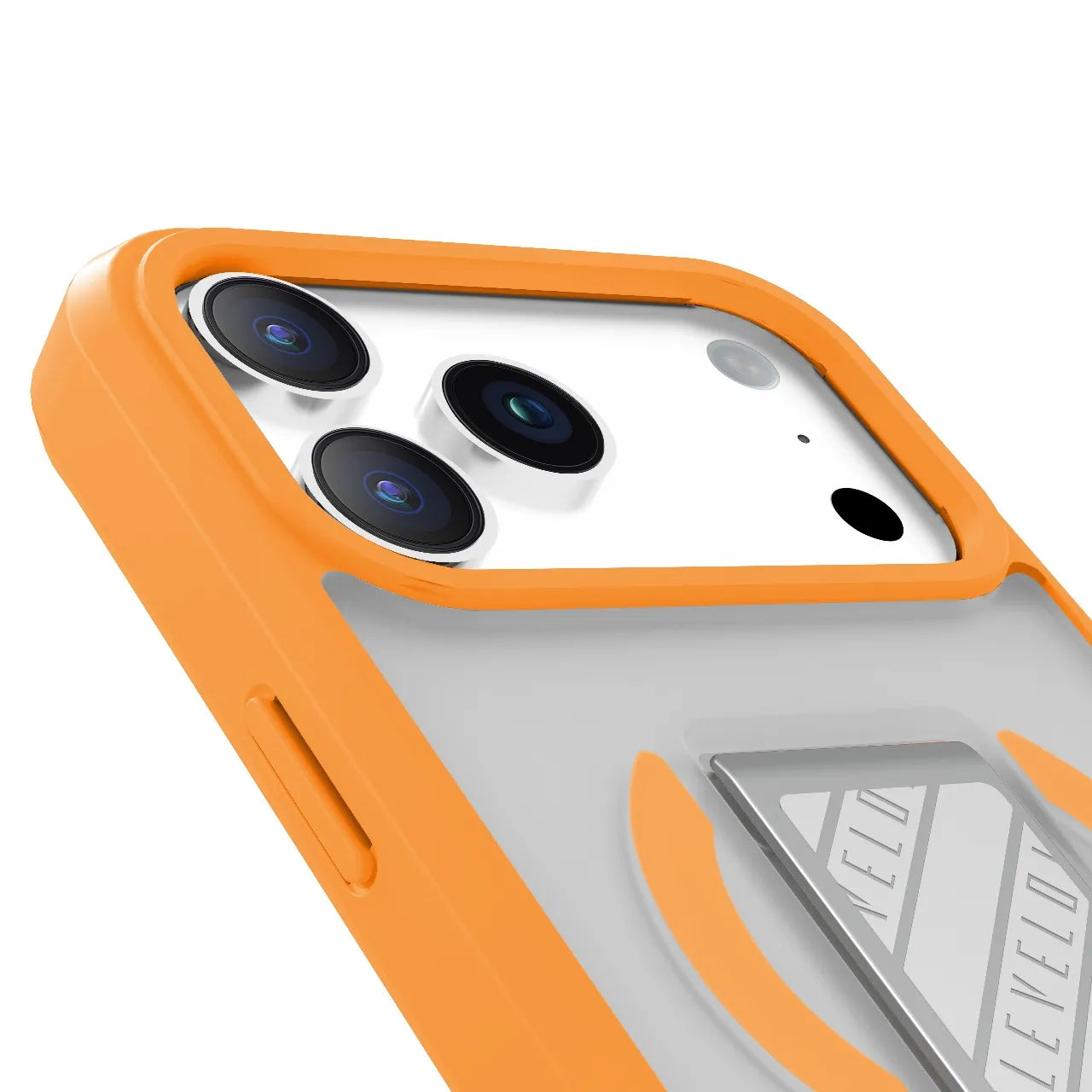 Levelo Morphix Clara Grip Case for iPhone 17 Pro – Shock Resistant, Magnetic Grip & Stand (Sunrise Orange)