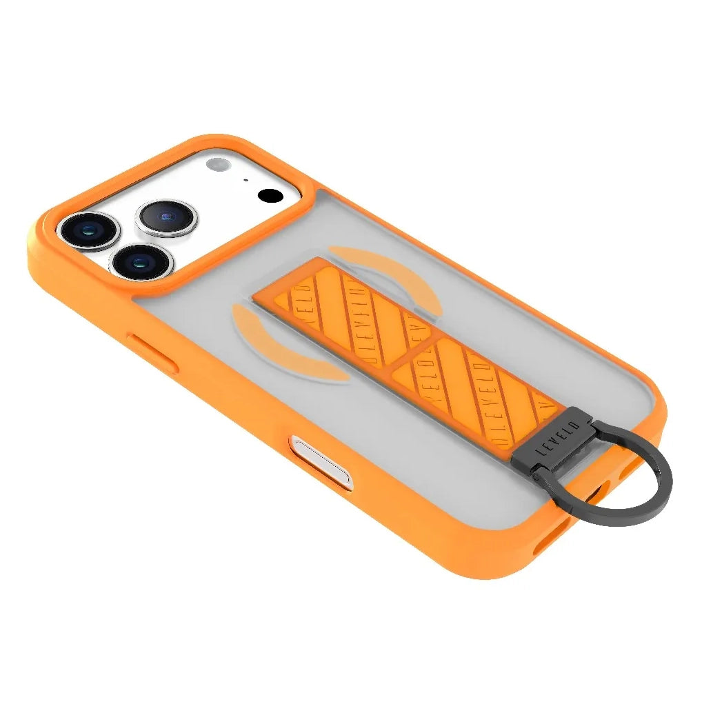 كفر iPhone 17 Pro Morphix Clara Grip مع حامل وشريط مغناطيسي – مقاوم للصدمات – Sunrise Orange من Levelo (ليفيلو)