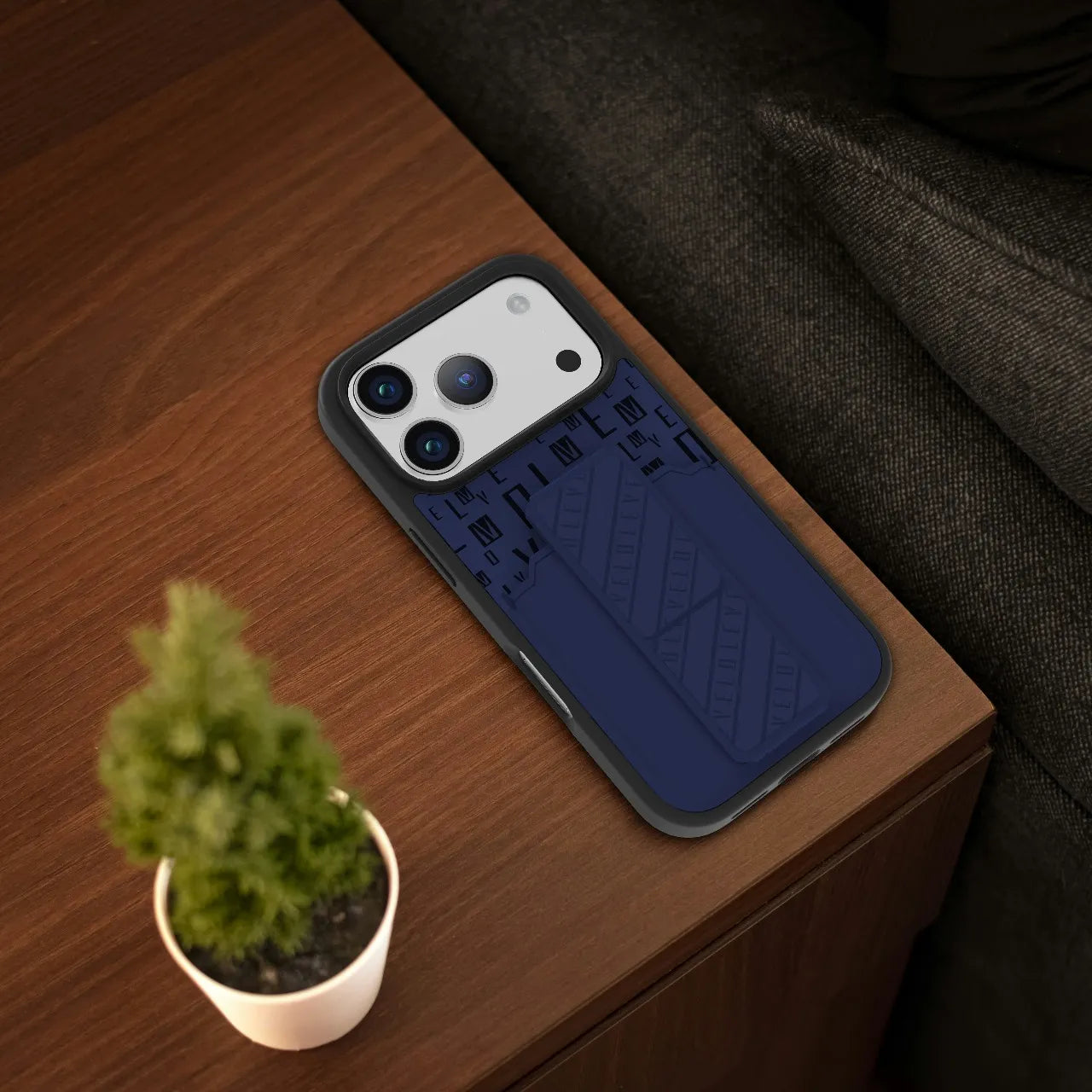 Levelo Morphix GripStand Case with Card Holder for iPhone 17 Pro Max – Magnetic Grip, Stand & Card Storage (Midnight Blue)