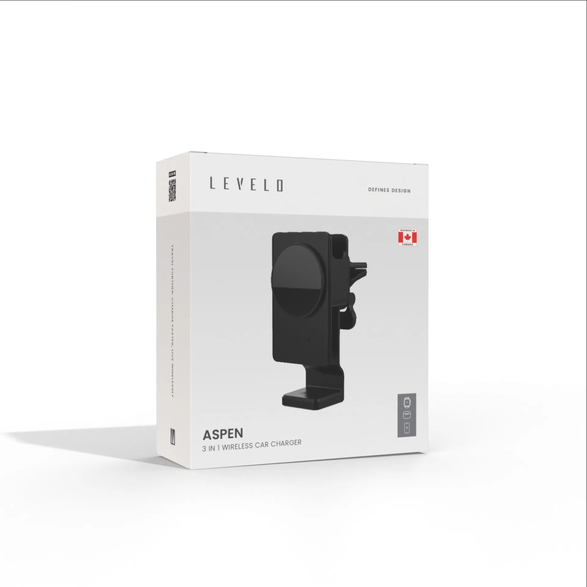 Levelo Aspen 3-in-1 Wireless Car Charger Mount – Fast Charging Magnetic Holder - Black & Grey