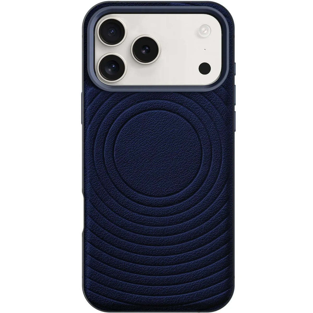 كفر iPhone 17 Pro Max Spirale بتصميم جلد بنقشة حلزونية مع MagSafe – حماية متعددة الطبقات – Midnight Blue من Levelo (ليفيلو)