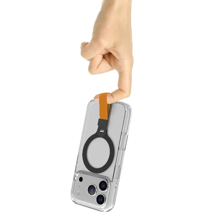 Levelo Spira Grip Case for iPhone 17 Pro Max – Clear with Sunrise Orange Strap