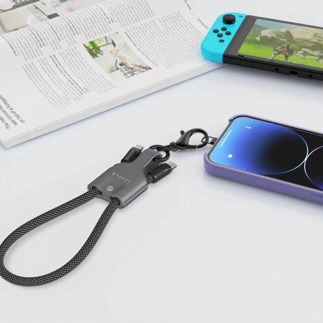 كابل Type-C إلى Lightning بقدرة 30W مع حزام تعليق Tugo – طول 0.3 متر – رمادي من Levelo (ليفيلو)