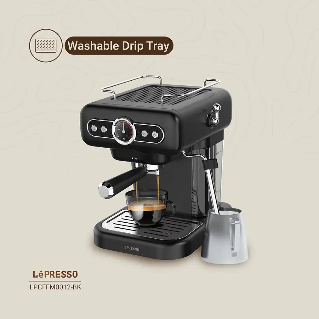ماكينة اسبريسو ريترو بضغط 15 بار مع بخار الحليب ومؤشر ضغط – ليبريسو LePresso Espresso Machine