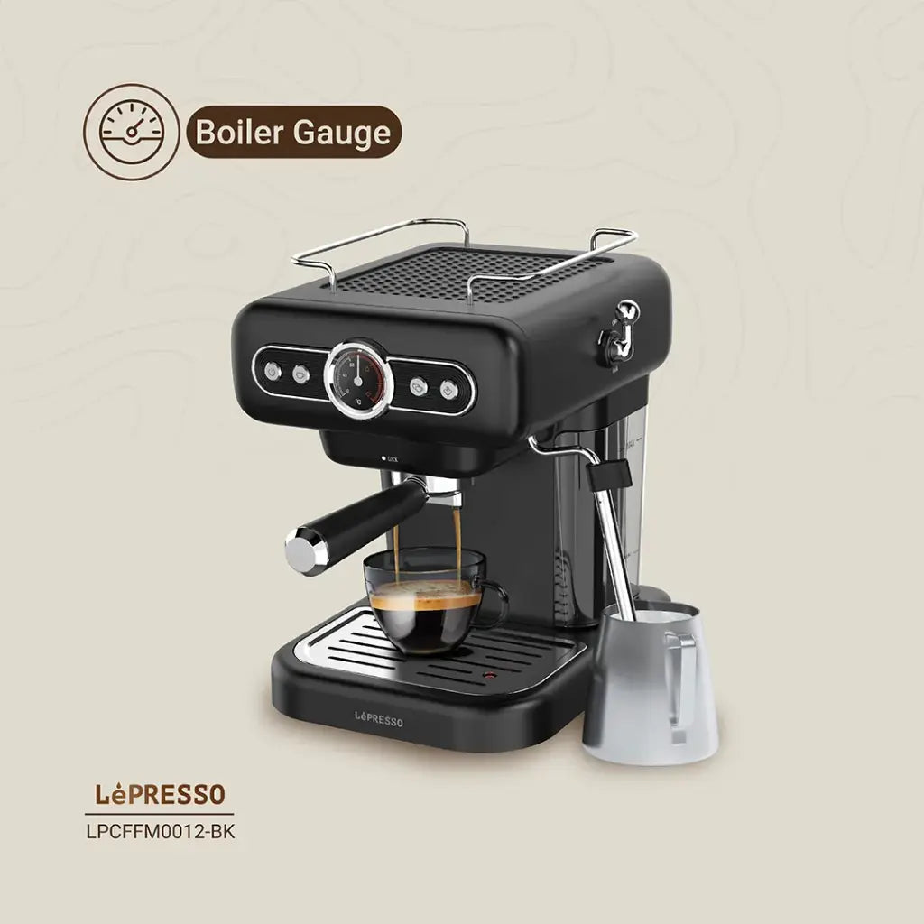 ماكينة اسبريسو ريترو بضغط 15 بار مع بخار الحليب ومؤشر ضغط – ليبريسو LePresso Espresso Machine
