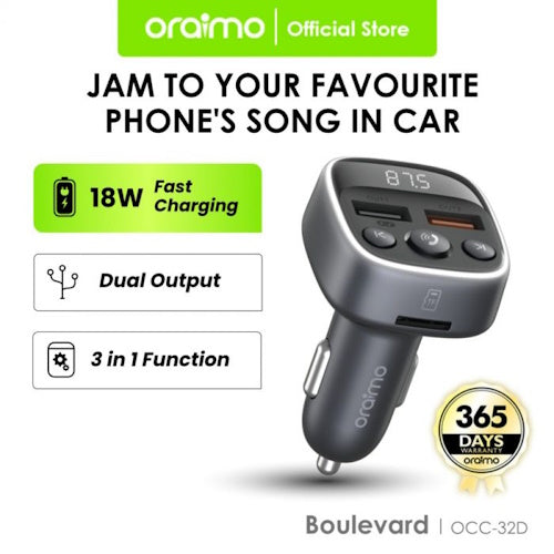 شاحن سيارة ORAIMO 18W BT - Boulevard - كروم OCC-32D