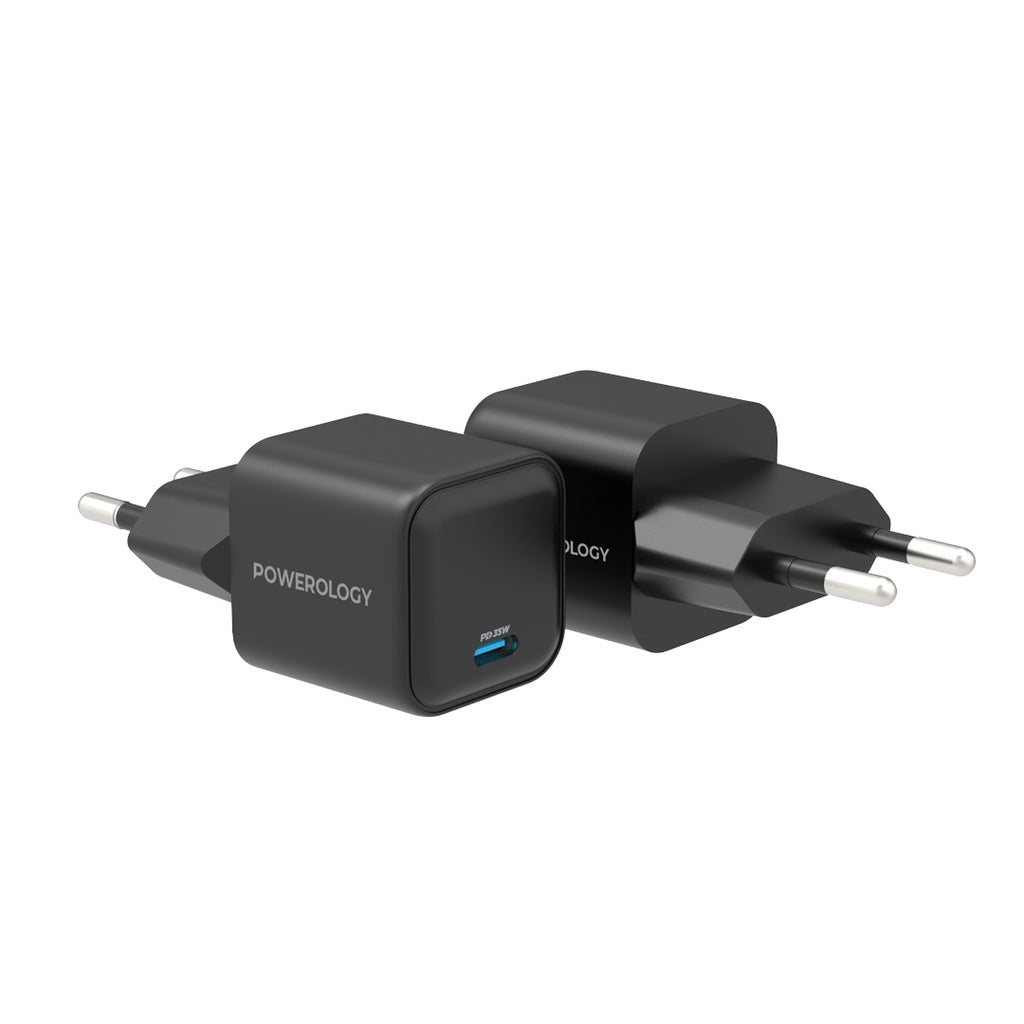 Powerology UltraQuick 35W Single Port Type-C GaN Charger with EU Plug – Black