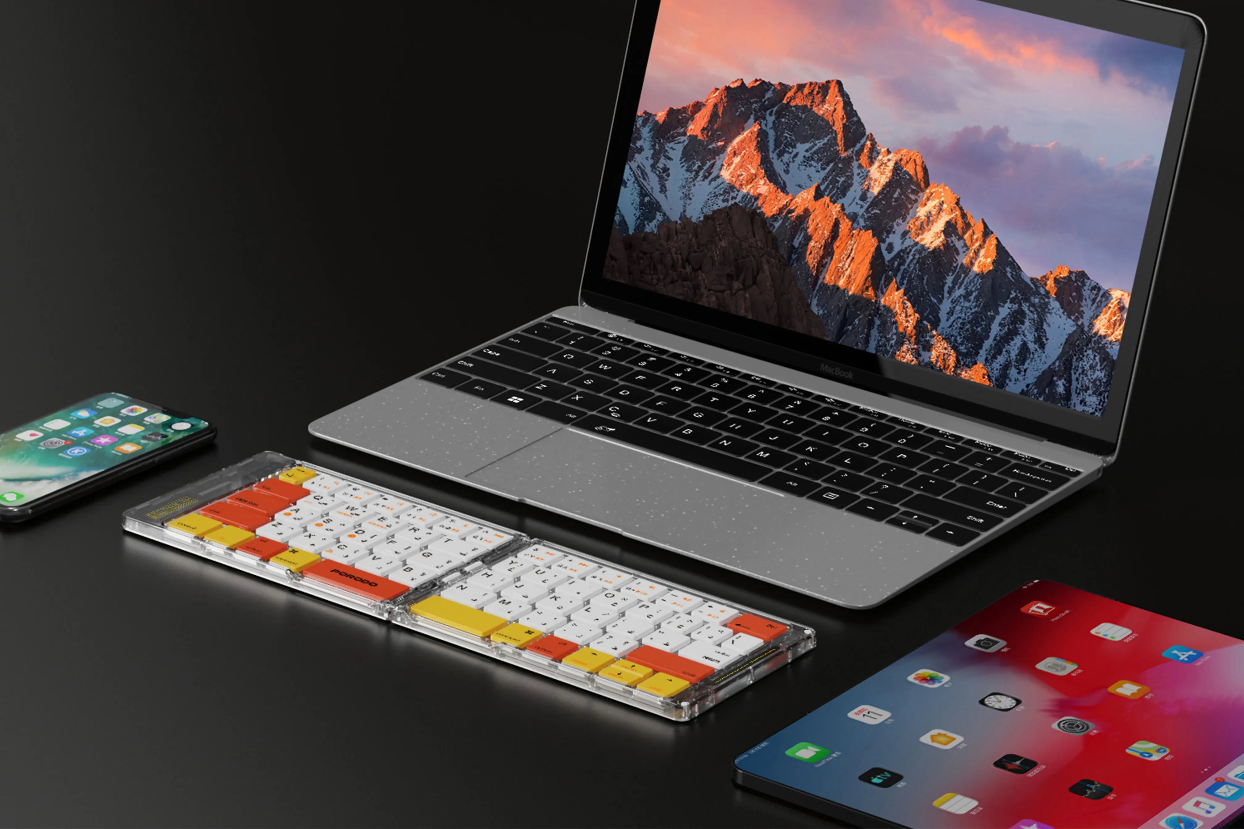 Porodo Crystal Shell Transparent Bluetooth Folding Keyboard - White