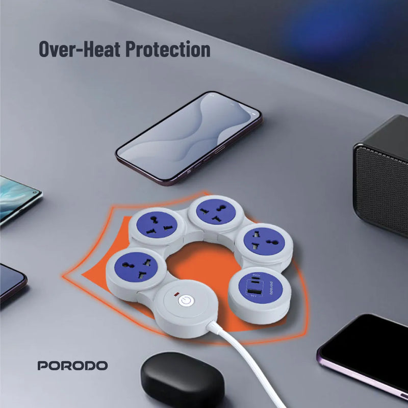 مشترك كهرباء 4 مخارج 2500W مع USB-C PD 20W وكابل 1.8 متر – بورودو-2