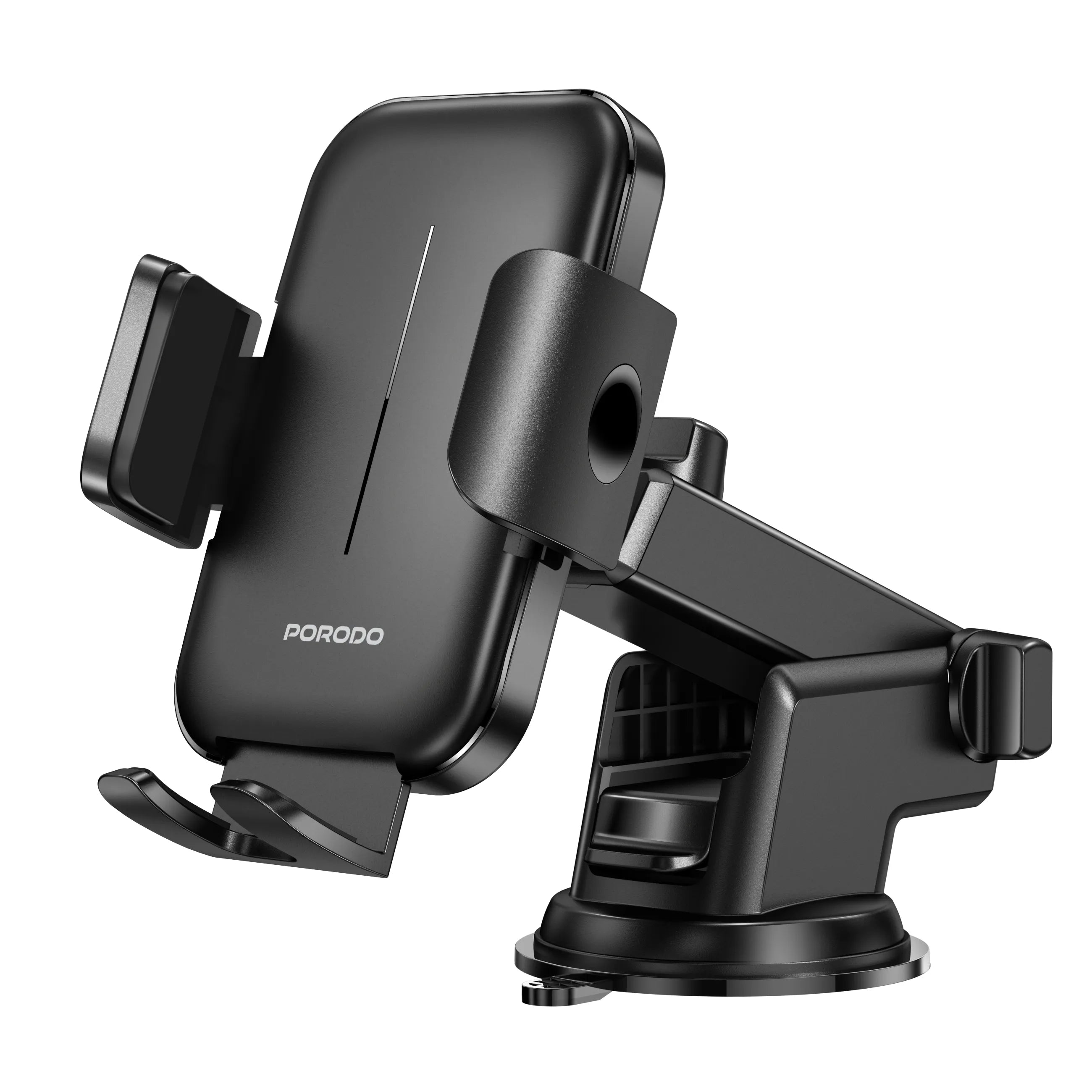 Porodo Adjustable Dash & Windshield Phone Holder with Rotating Joints – Black