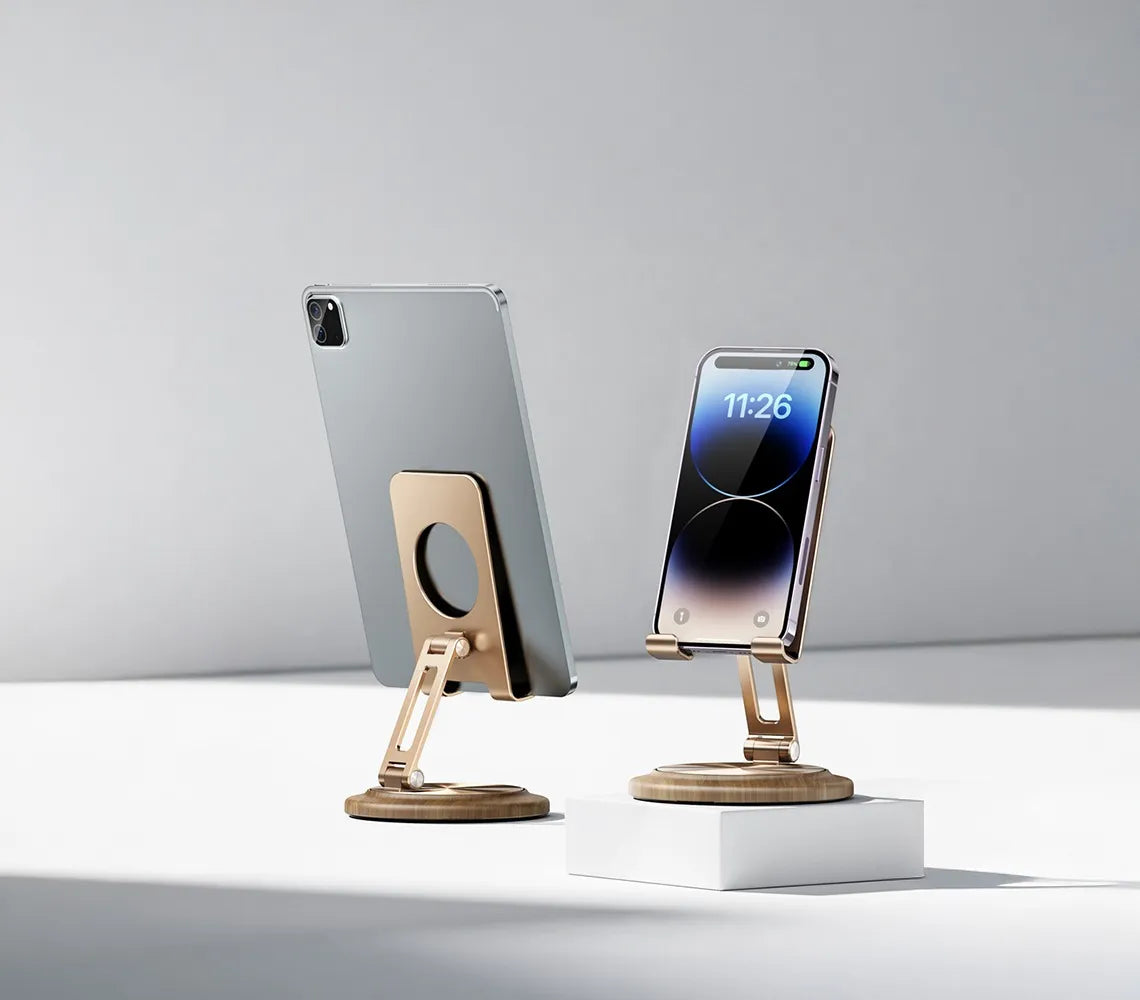 Porodo 360° Rotatable Folding Mobile & Tablet Stand – Aluminum Alloy