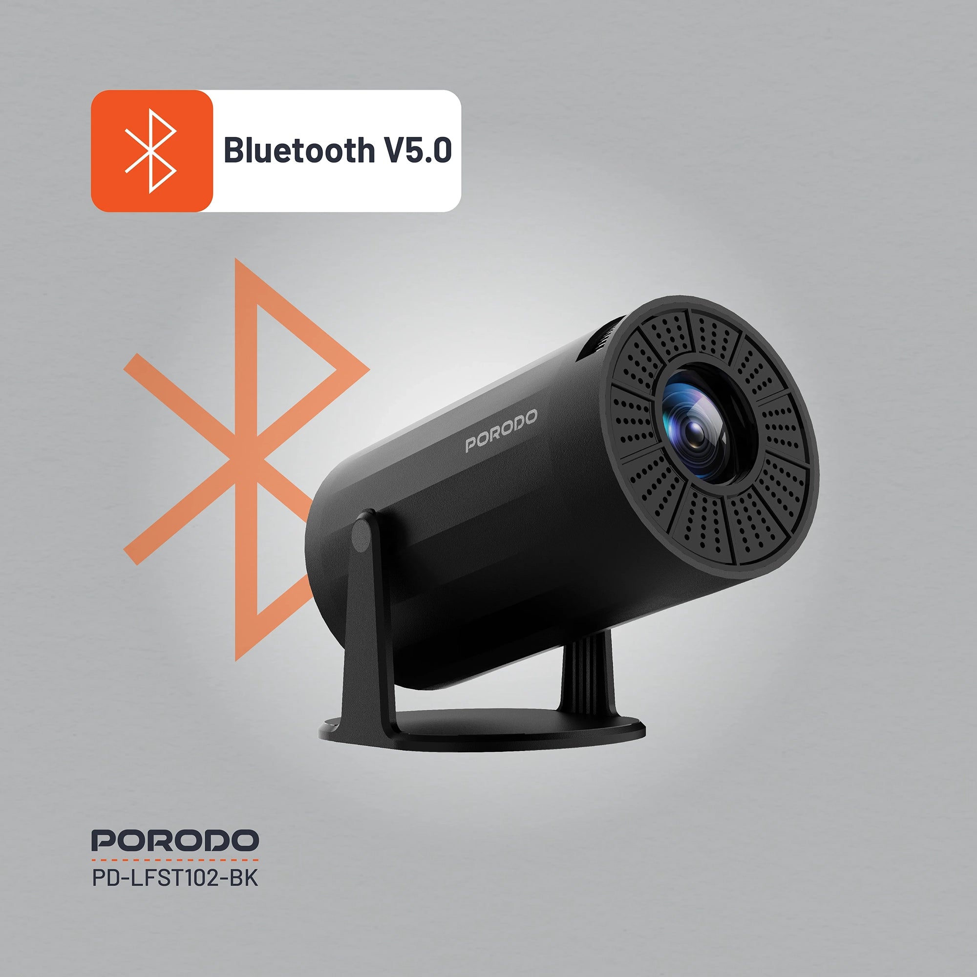 Porodo Wireless Mirroring Multi-Angle Projector Full HD 1080P Android 11 – Black