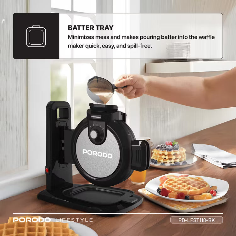 Porodo Vertical Waffle Maker 800W with Adjustable Heat Levels